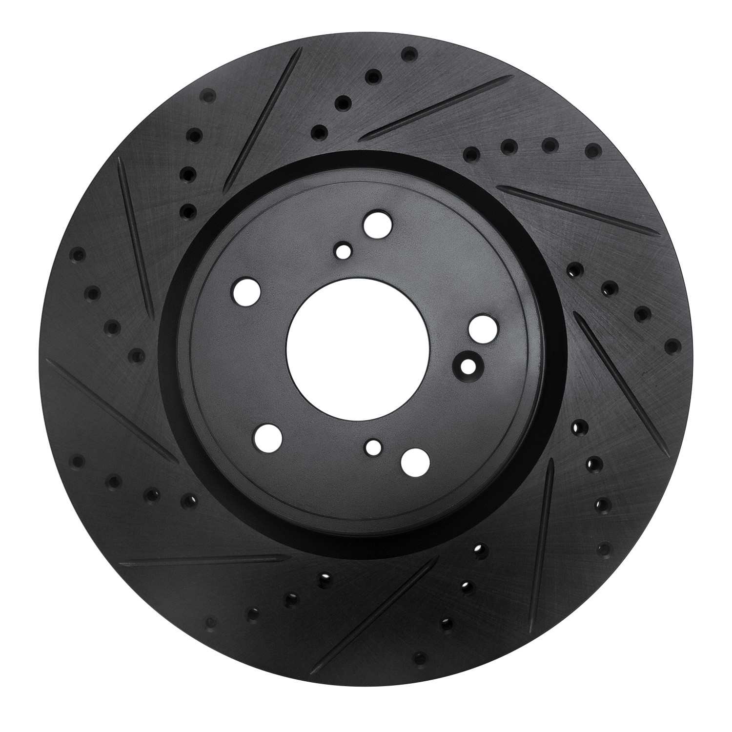 R1 Concepts 2013-2025 Acura Integra Front Left Drilled & Slotted Black Brake Rotor