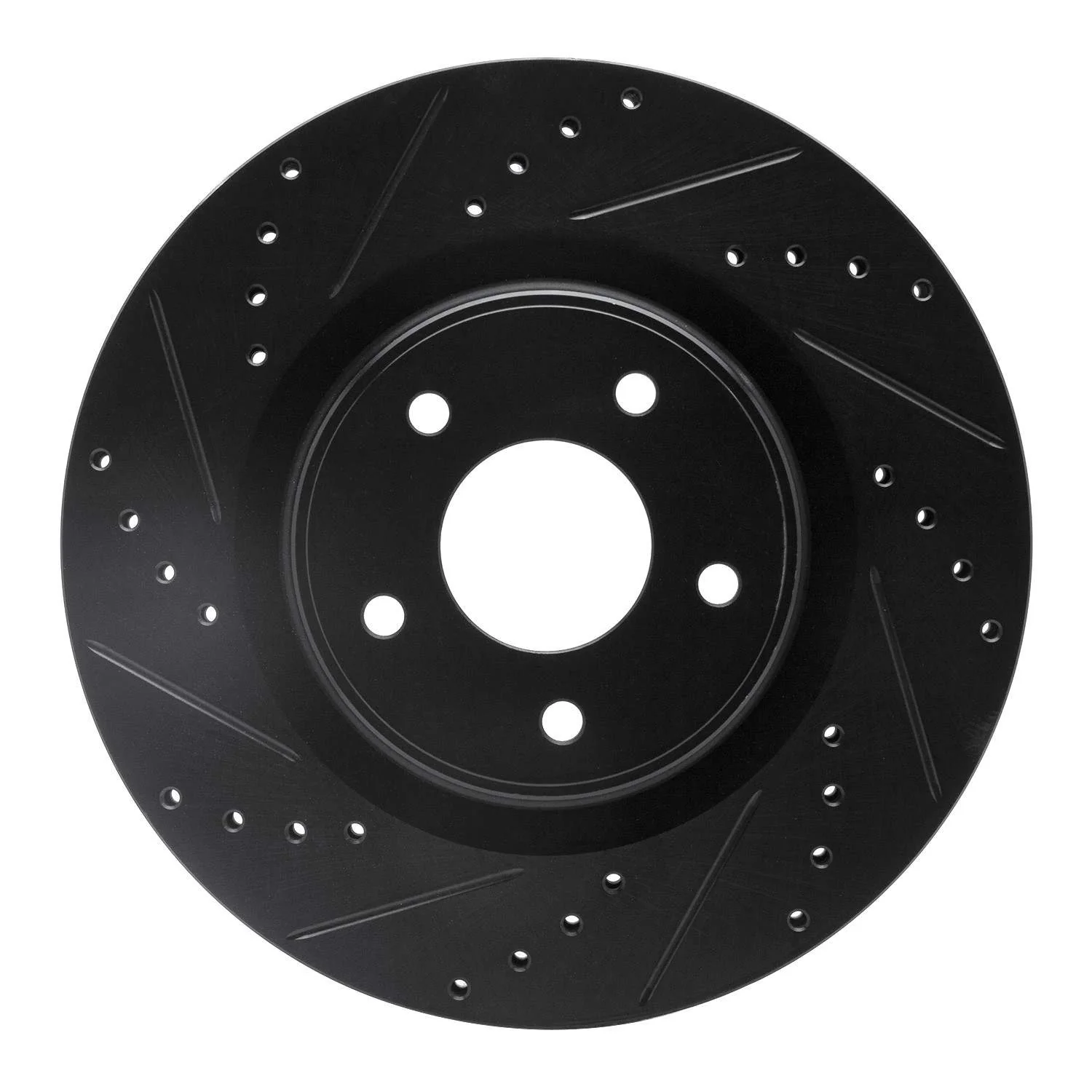 R1 Concepts 2013-2025 Infiniti Q50 Front Left Drilled & Slotted Black Brake Rotor