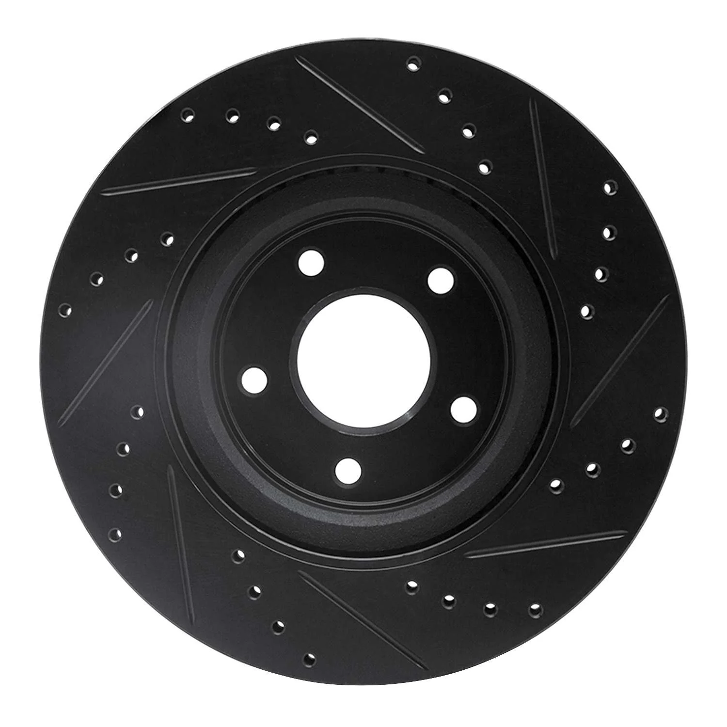 R1 Concepts 2013-2025 Infiniti Q50 Front Left Drilled & Slotted Black Brake Rotor - Image 2