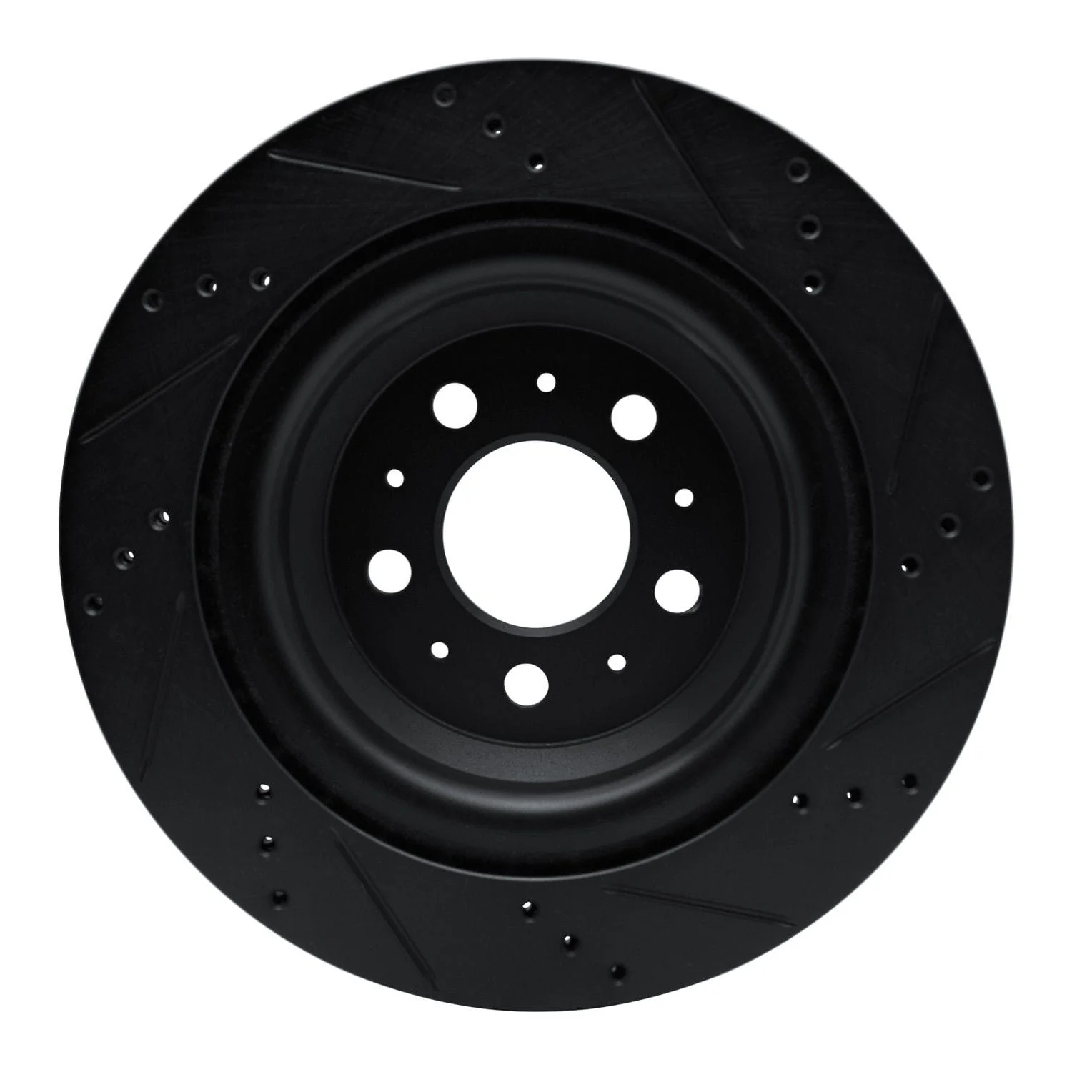 R1 Concepts 2017-2025 Tesla Model 3 Rear Left Drilled & Slotted Black Brake Rotor - Image 2