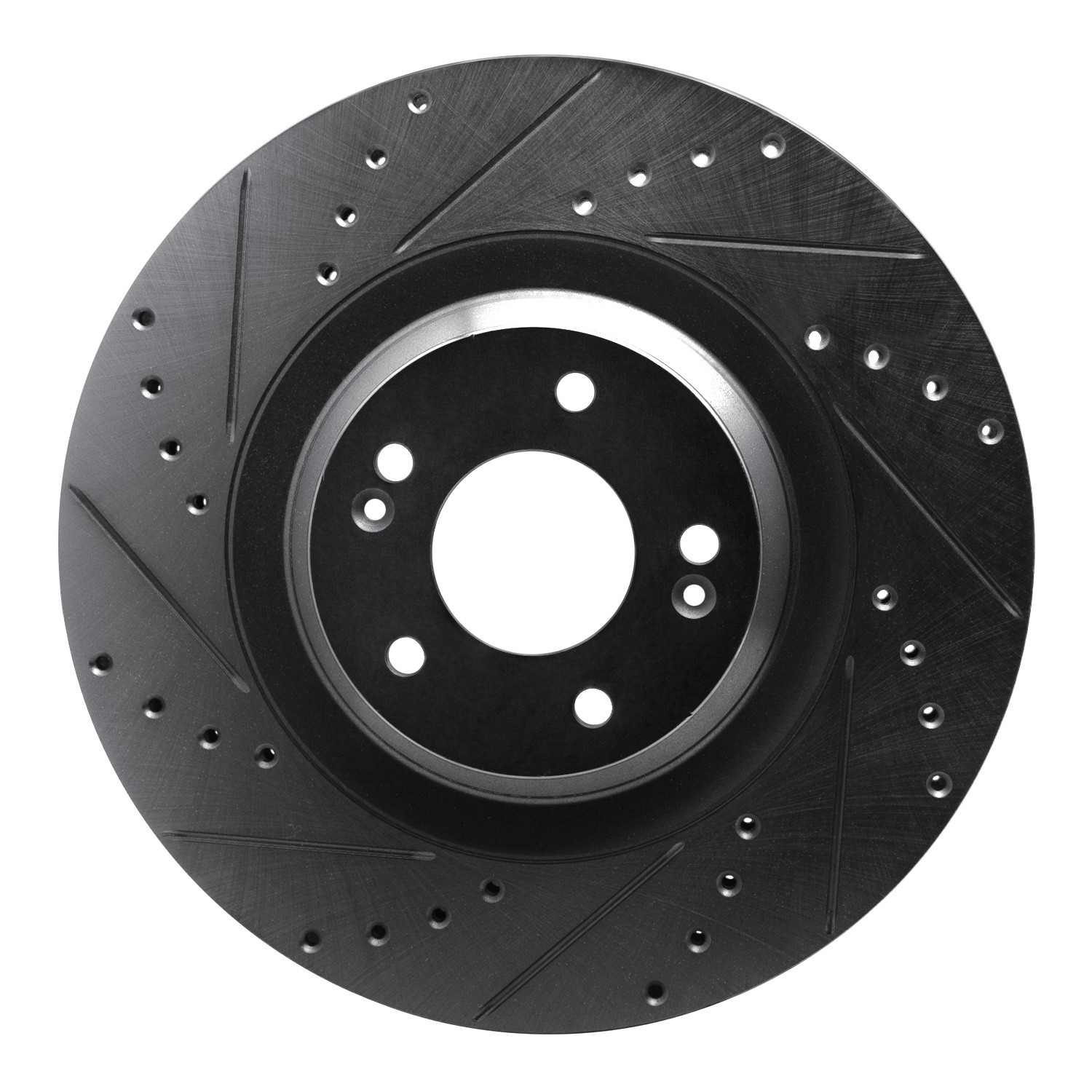 R1 Concepts -22 Hyundai Veloster N Front Left Drilled & Slotted Black Brake Rotor