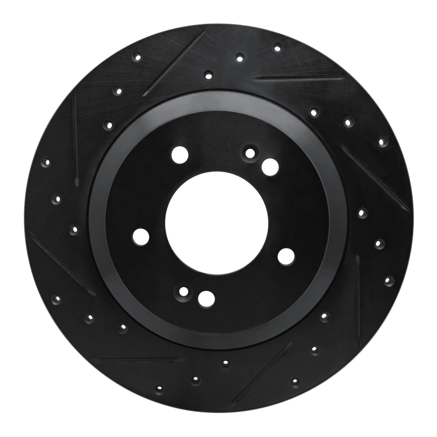 R1 Concepts -22 Hyundai Veloster N Rear Left Drilled & Slotted Black Brake Rotor