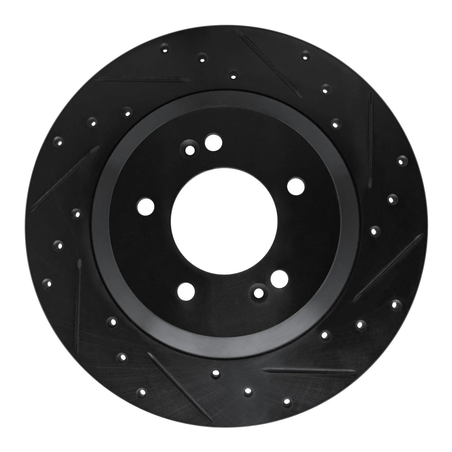 R1 Concepts -22 Hyundai Veloster N Rear Right Drilled & Slotted Black Brake Rotor