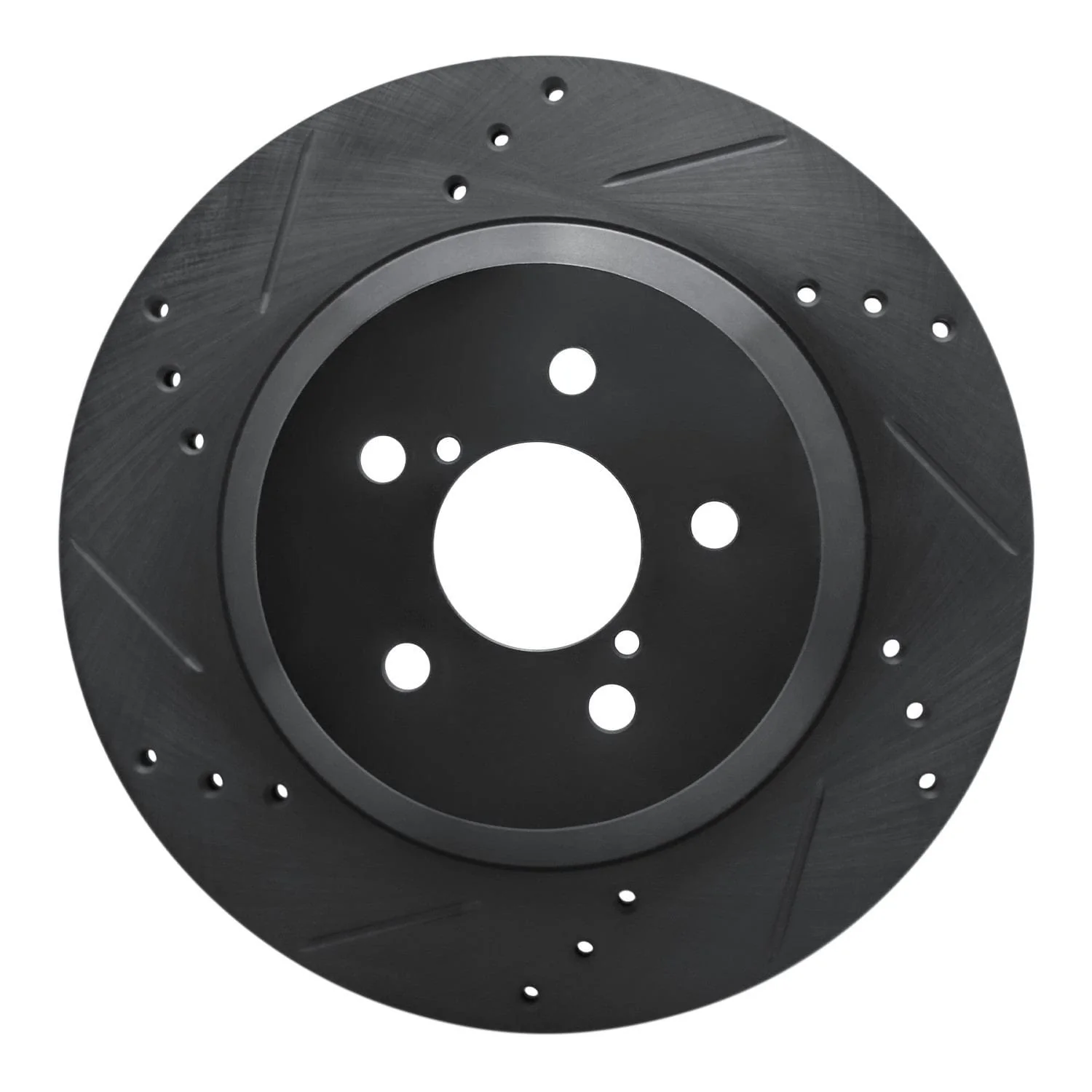 R1 Concepts -23 Subaru Crosstrek Rear Left Drilled & Slotted Black Brake Rotor