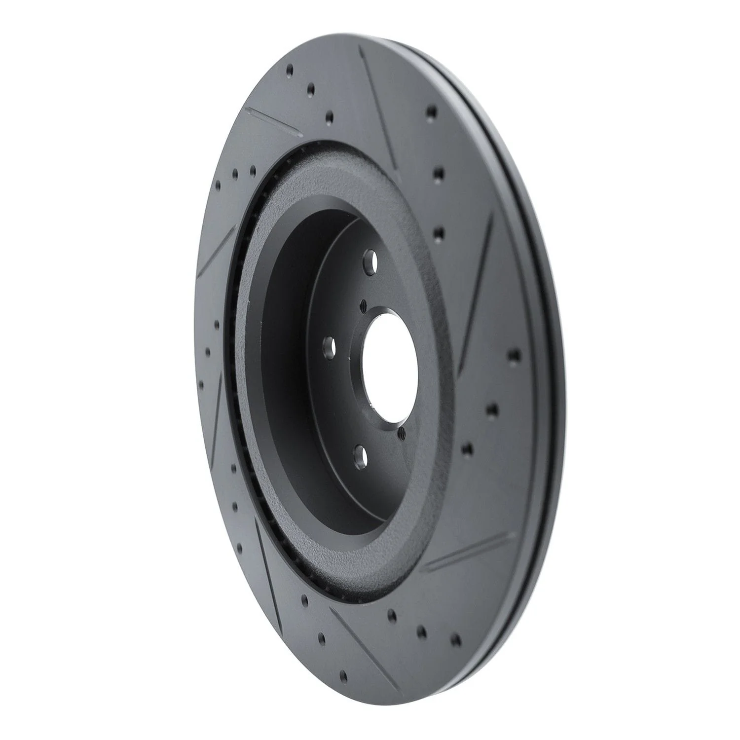 R1 Concepts -25 Subaru Ascent Rear Left Drilled & Slotted Black Brake Rotor - Image 2