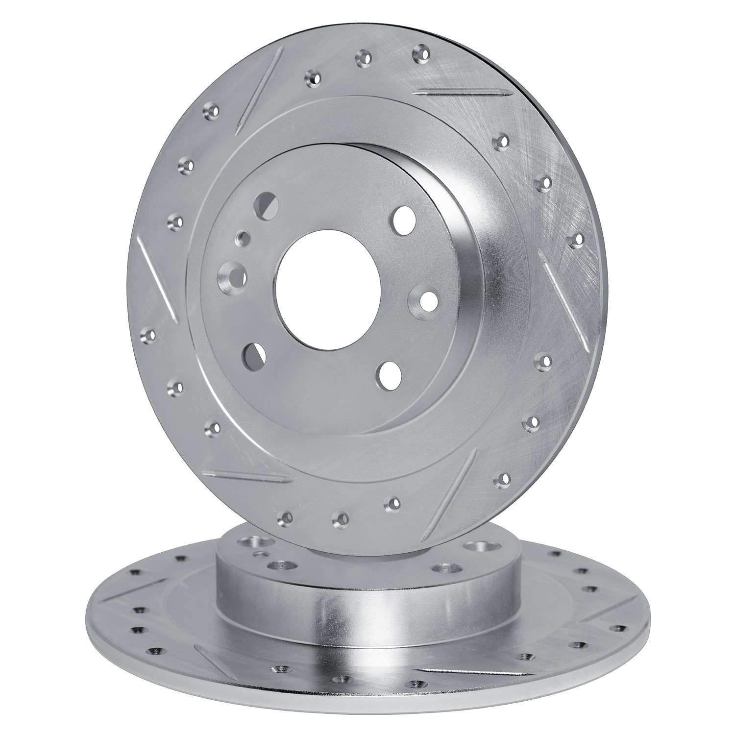 R1 Concepts 62-87 Jaguar 420 Rear Drilled & Slotted Silver Brake Rotor Set - Image 2