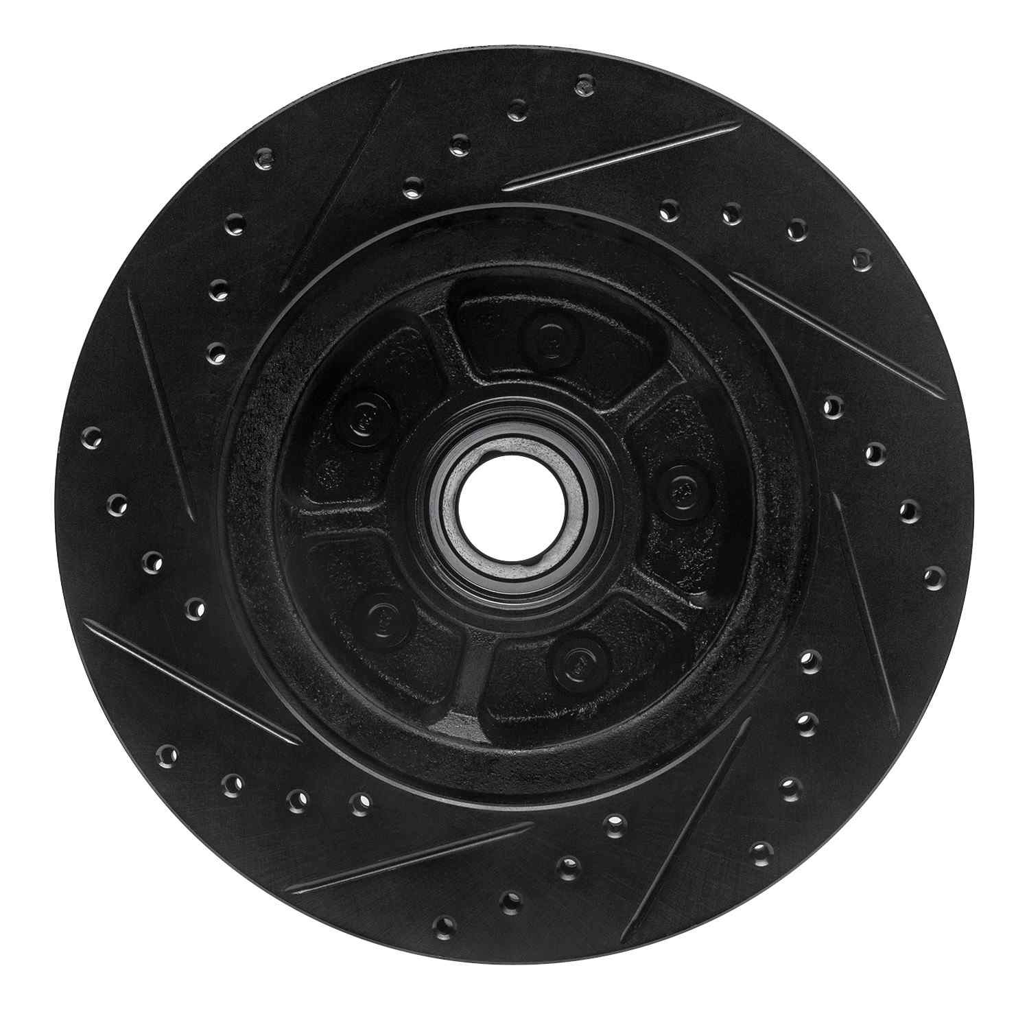 R1 Concepts 68-73 Ford Mustang Front Right Drilled & Slotted Black Brake Rotor - Image 2