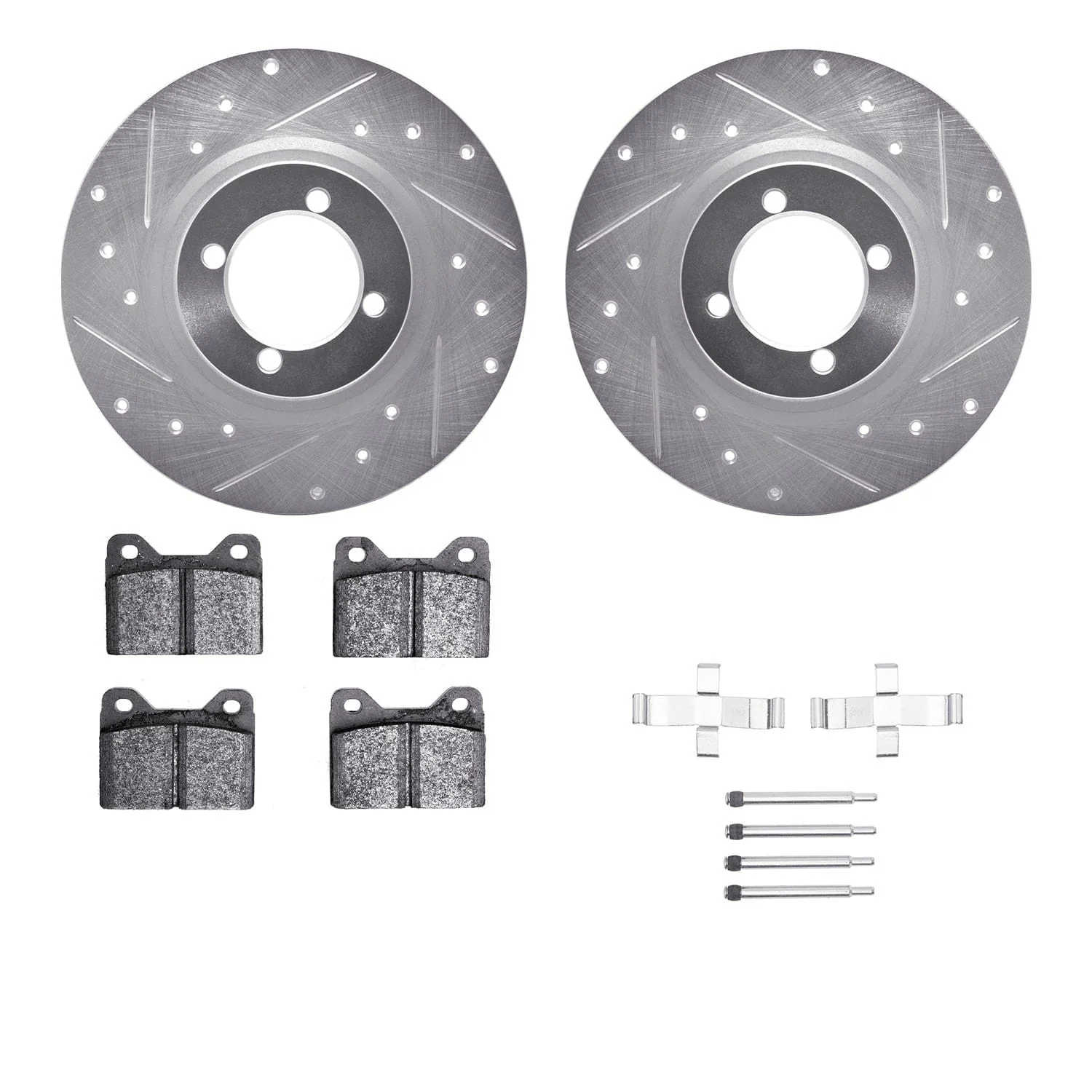 R1 Concepts 69-76 BMW 1600 Front Drilled & Slotted Silver Brake Rotor Set w/Ceramic Pads and Hardware