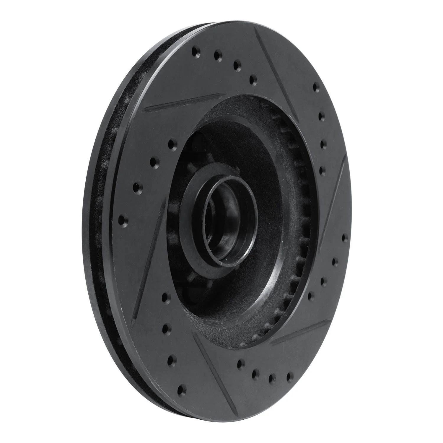 R1 Concepts 70-72 Dodge Challenger Front Left Drilled & Slotted Black Brake Rotor - Image 2