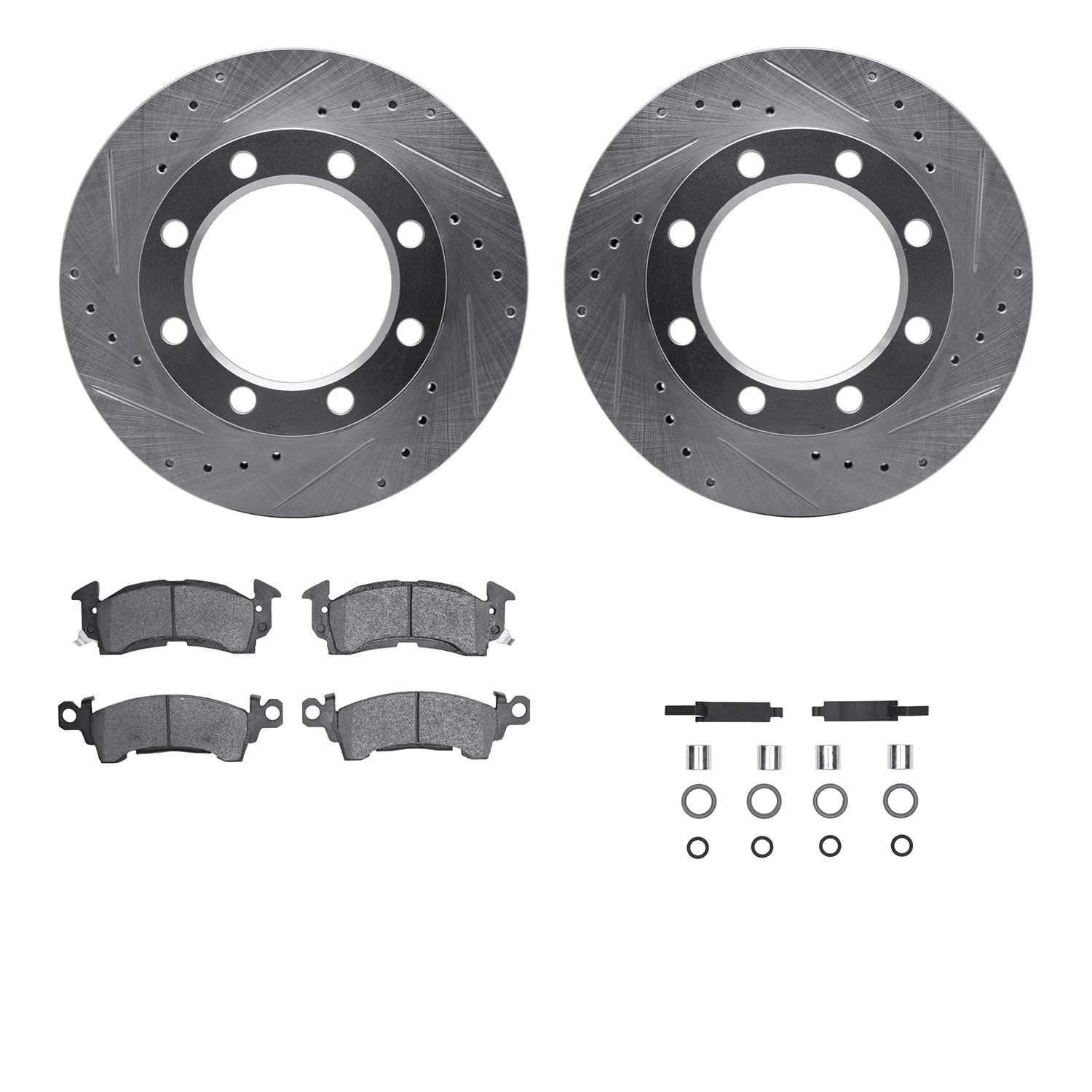 R1 Concepts 71-88 Chevrolet K20 Pickup Front Drill/Slot Silver Rotors w/Optimum Pads