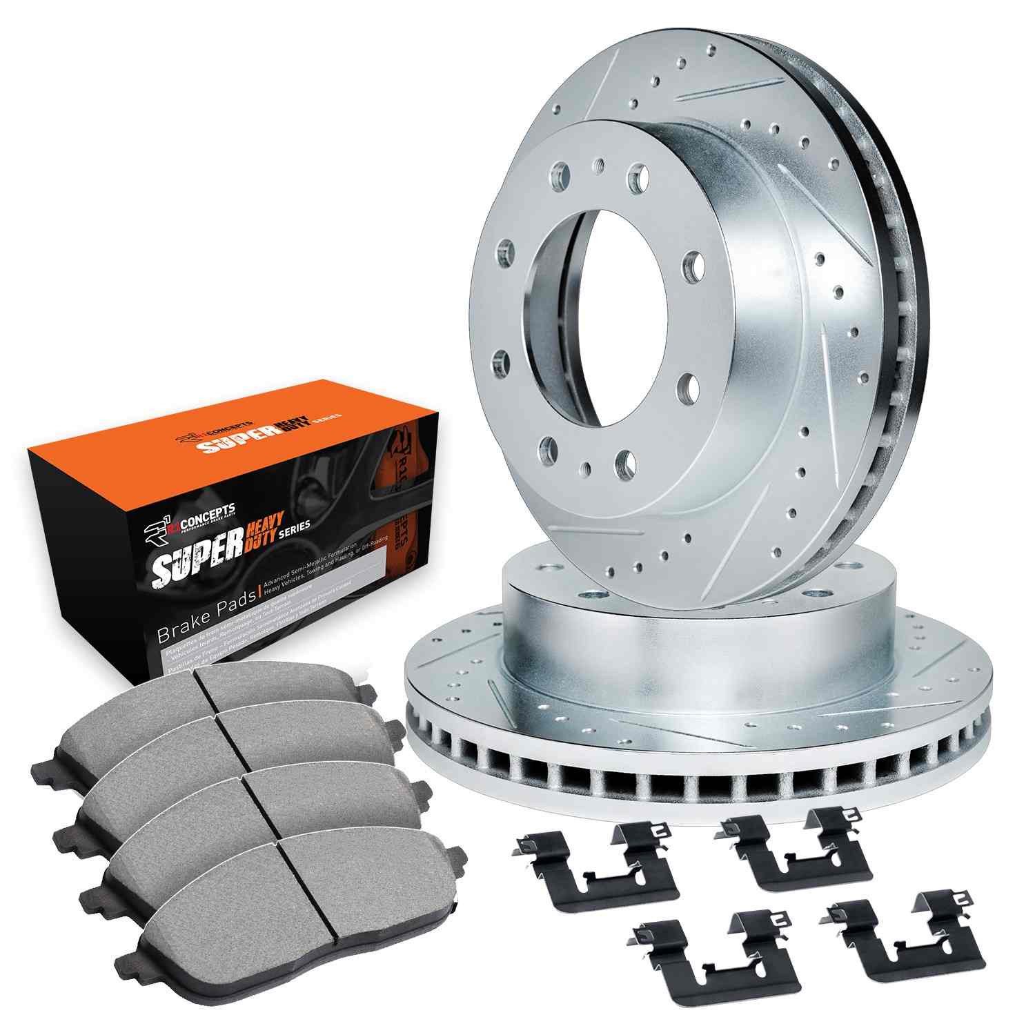 R1 Concepts 71-88 Chevrolet K20 Suburban Front Drill/Slot Silver Rotors w/Super Duty Pads - Image 2