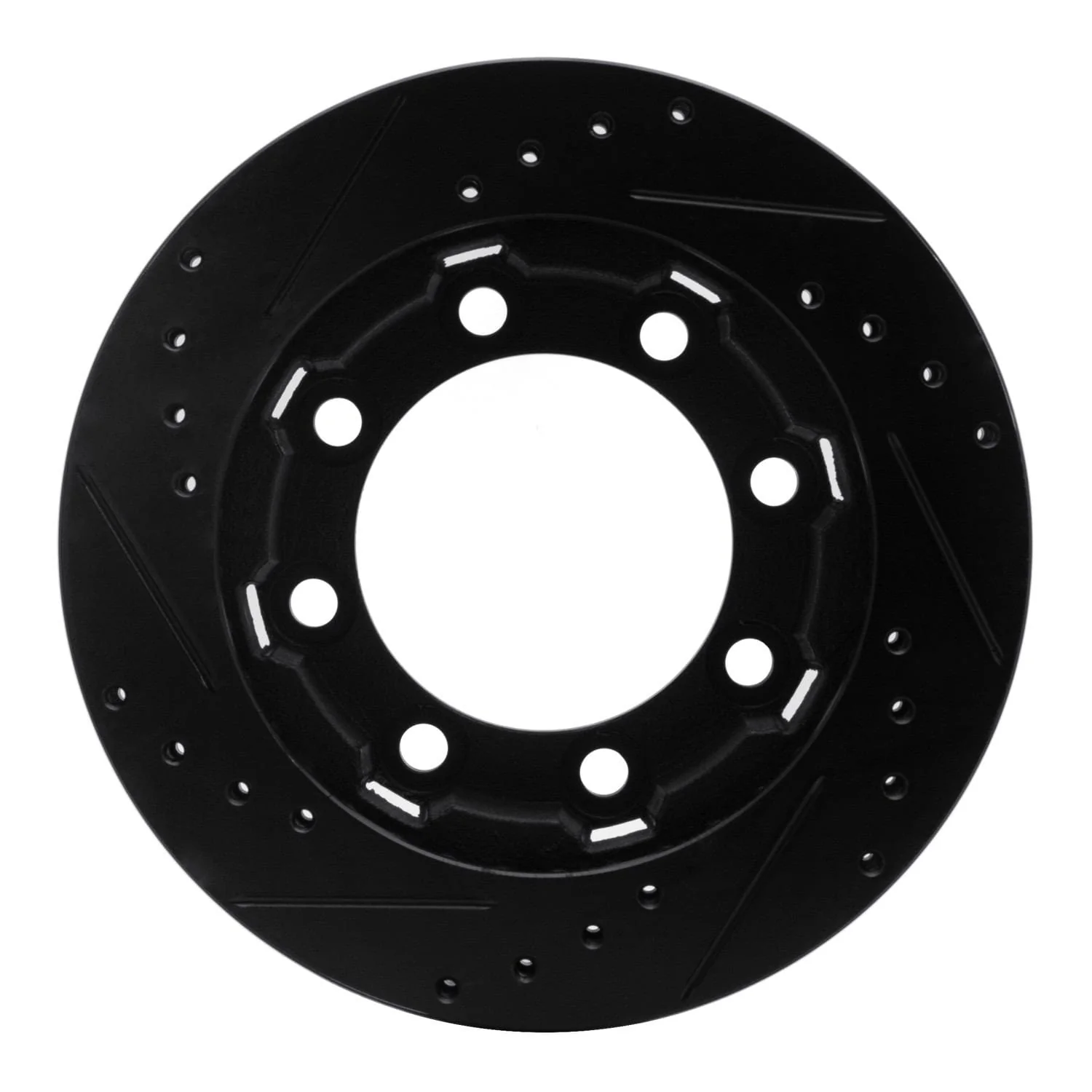 R1 Concepts 71-91 Chevrolet P30 Van Front Right Drilled & Slotted Black Brake Rotor - Image 2