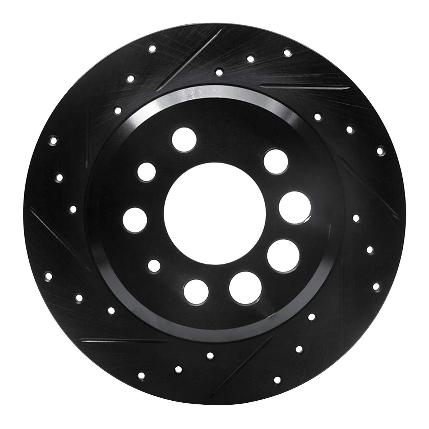 R1 Concepts 74-95 Volvo 244 Rear Left Drilled & Slotted Black Brake Rotor