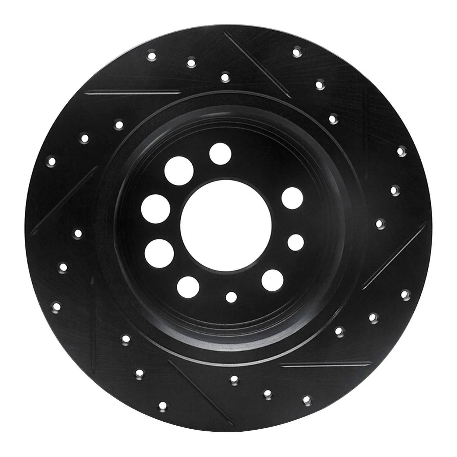 R1 Concepts 74-95 Volvo 244 Rear Left Drilled & Slotted Black Brake Rotor - Image 2