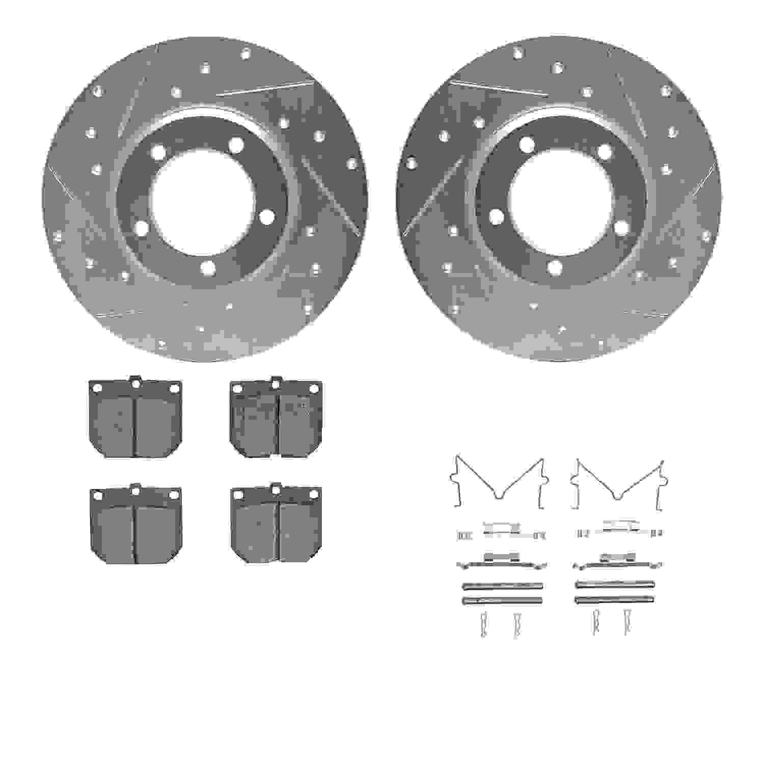 R1 Concepts 75-83 Toyota Pickup Front Drilled & Slotted Silver Brake Rotor Set w/Optimum OE Pads and Hardware