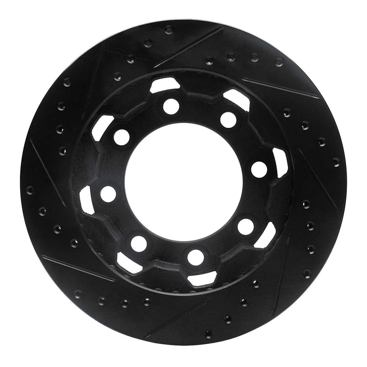 R1 Concepts 75-93 Dodge W200 Front Right Drilled & Slotted Black Brake Rotor - Image 2