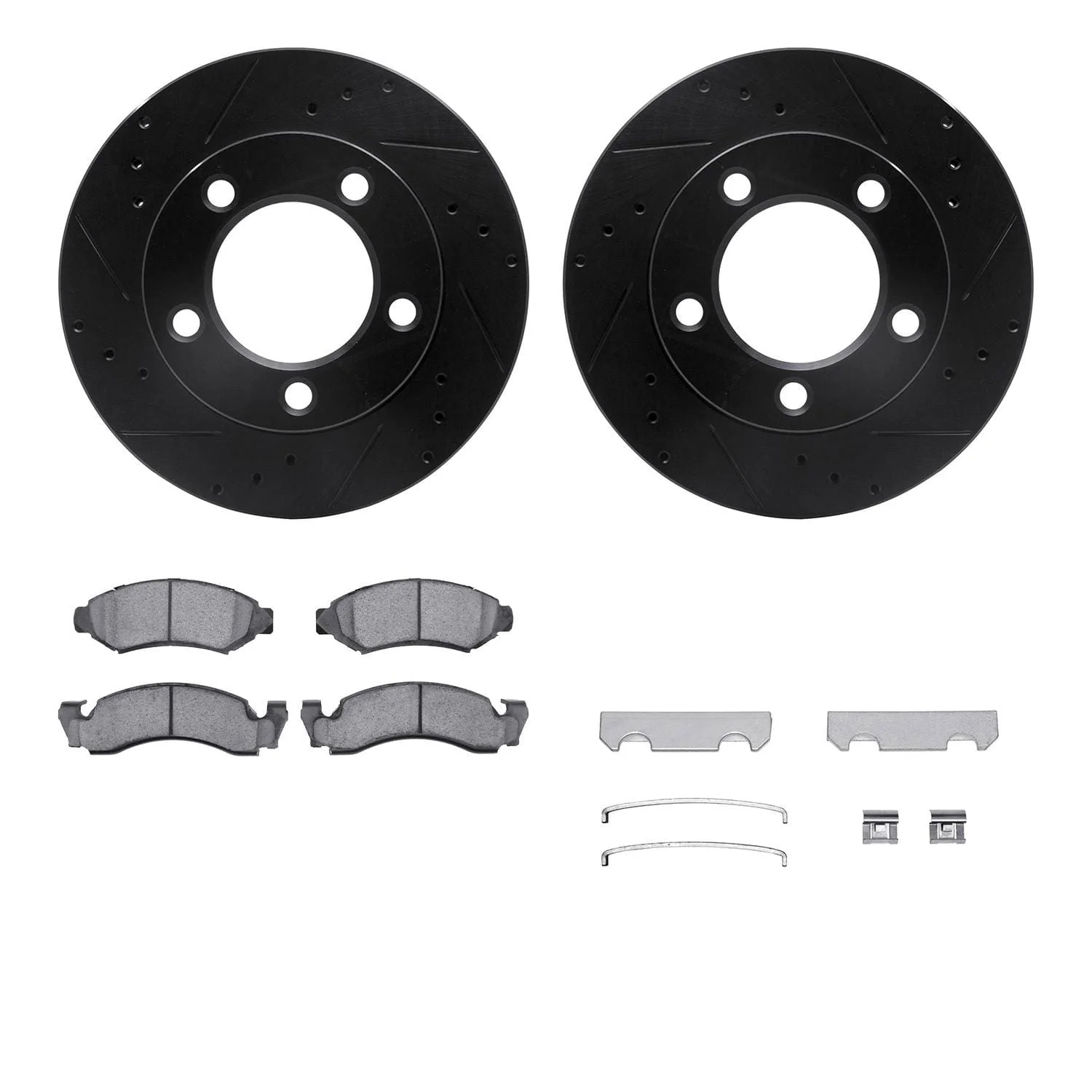 R1 Concepts 76-85 Ford Bronco Front Drilled & Slotted Black Brake Rotor Set w/Ceramic Pads and Hardware