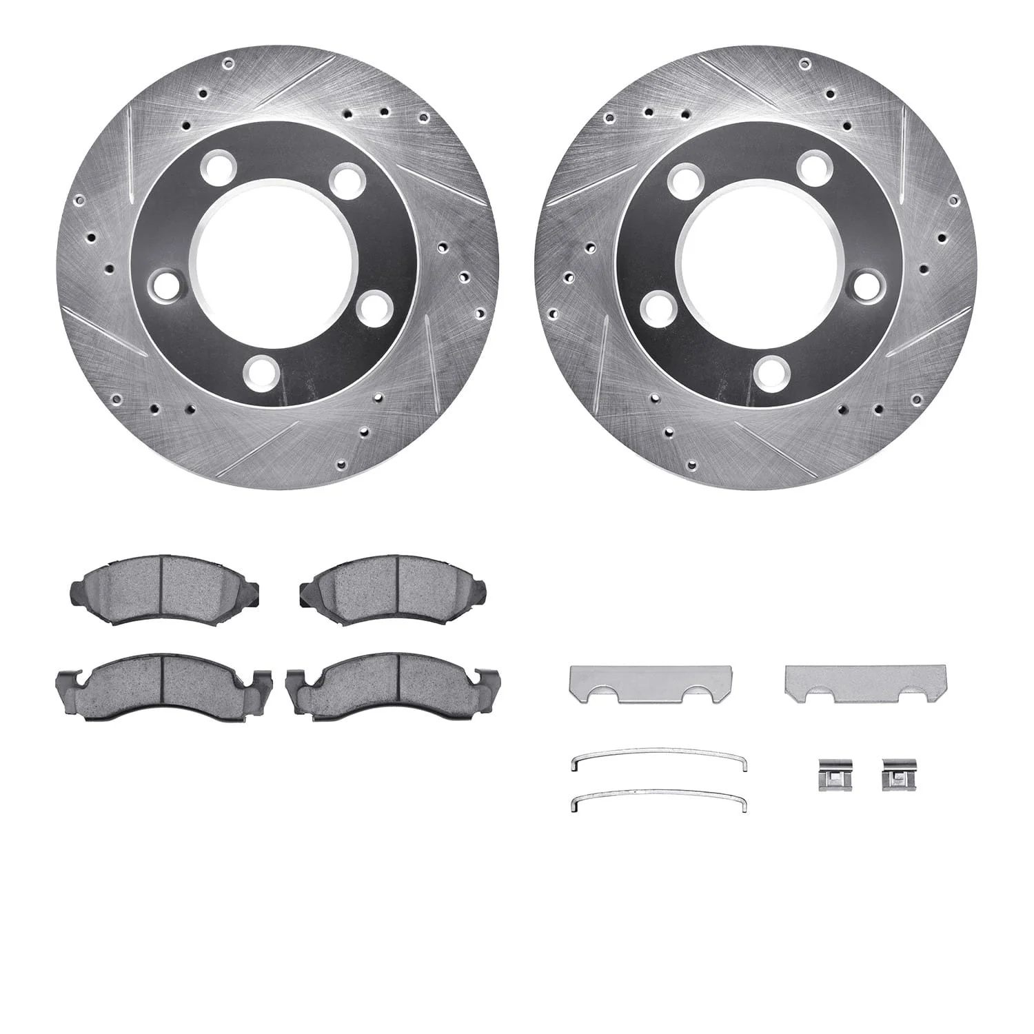 R1 Concepts 76-85 Ford F-150 Front Drilled & Slotted Silver Brake Rotor Set w/Optimum OE Pads and Hardware