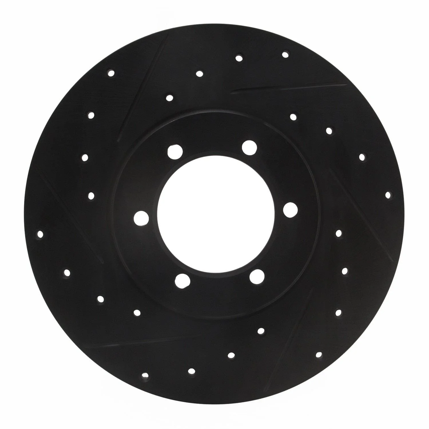 R1 Concepts 78-82 Nissan 720 DATSUN Front Left Drilled & Slotted Black Brake Rotor