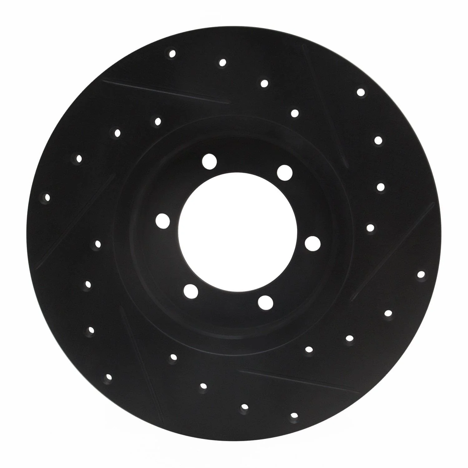 R1 Concepts 78-82 Nissan 720 DATSUN Front Left Drilled & Slotted Black Brake Rotor - Image 2