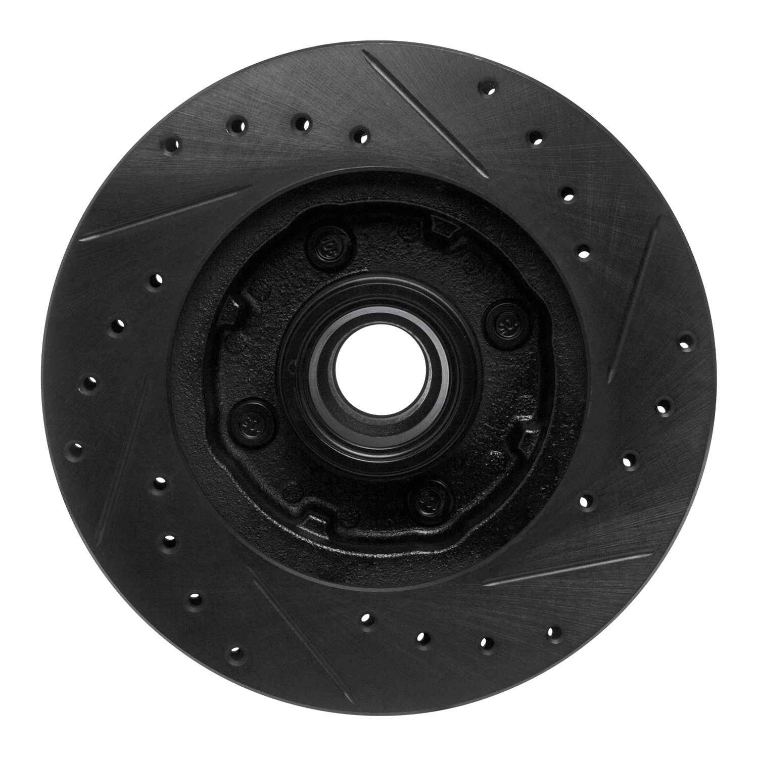 R1 Concepts 78-93 Ford Fairmont Front Left Drilled & Slotted Black Brake Rotor - Image 2