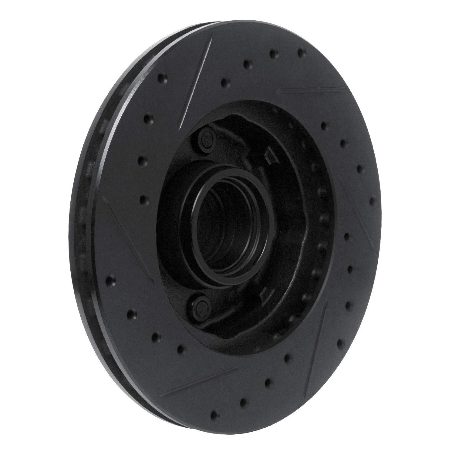 R1 Concepts 78-93 Ford Mustang Front Right Drilled & Slotted Black Brake Rotor - Image 2