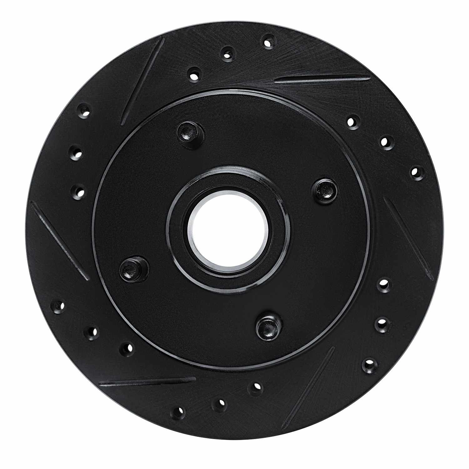 R1 Concepts 79-81 Ford Mustang Front Left Drilled & Slotted Black Brake Rotor