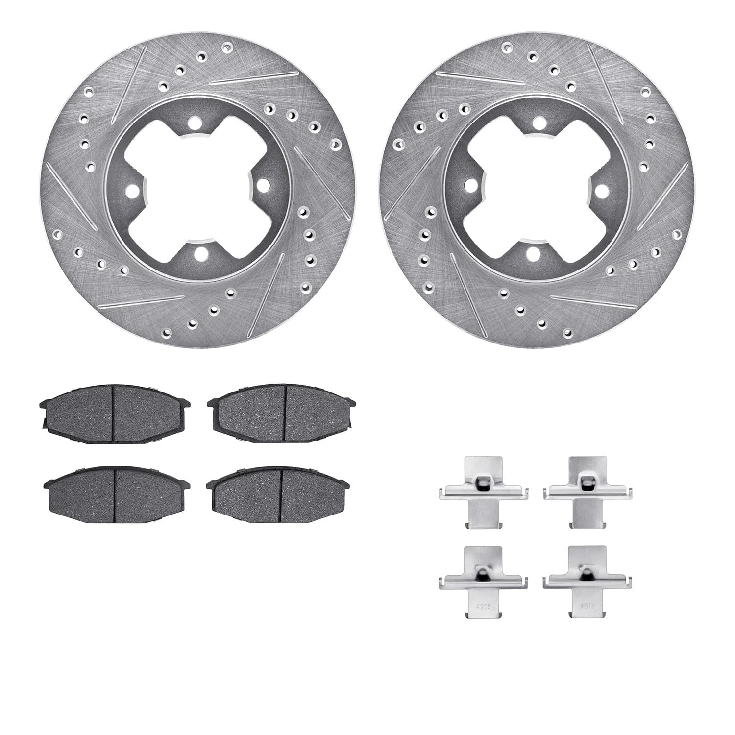 R1 Concepts 79-83 Nissan 280ZX Front Drilled & Slotted Silver Brake Rotor Set w/Optimum OE Pads and Hardware