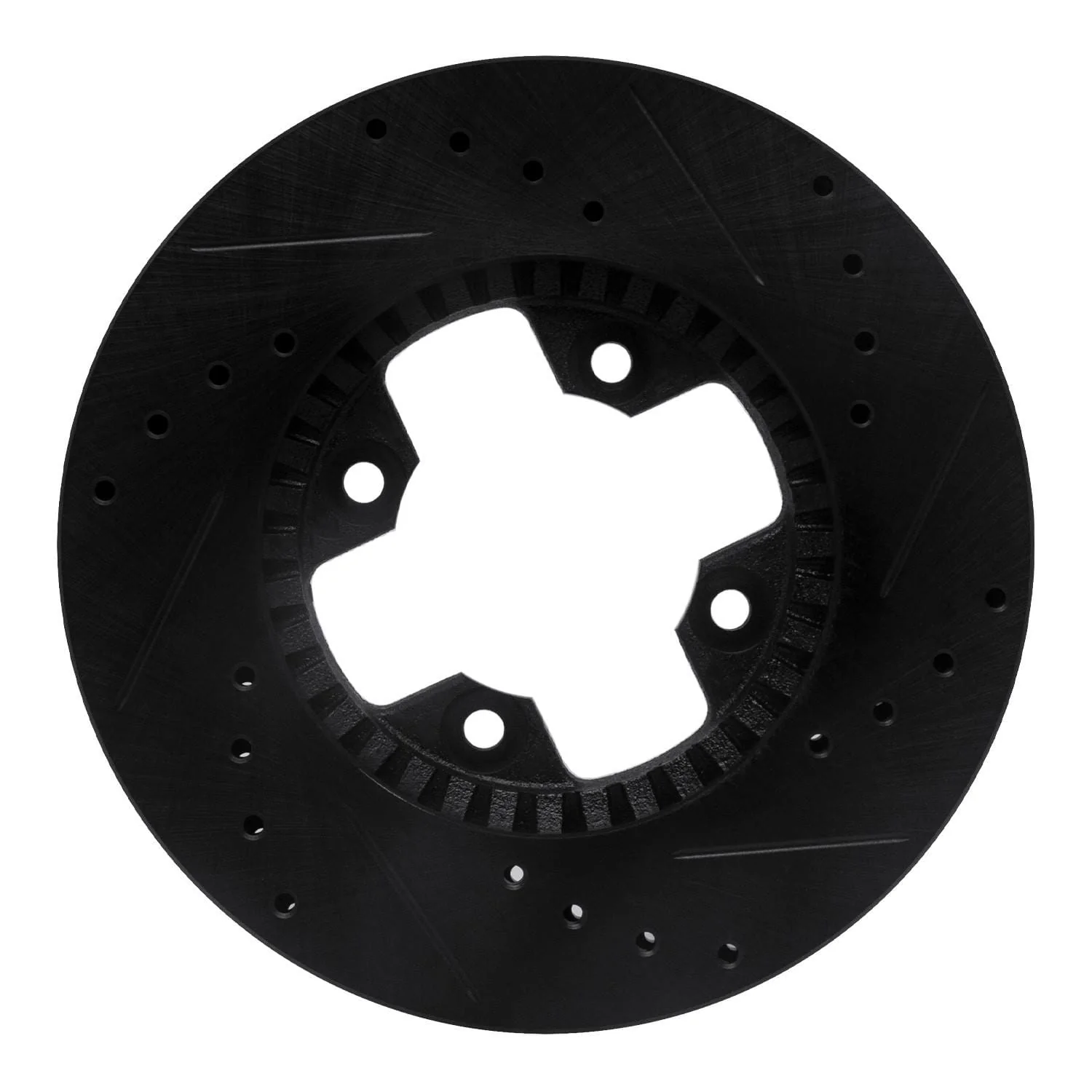 R1 Concepts 79-83 Nissan 280ZX Front Left Drilled & Slotted Black Brake Rotor - Image 2