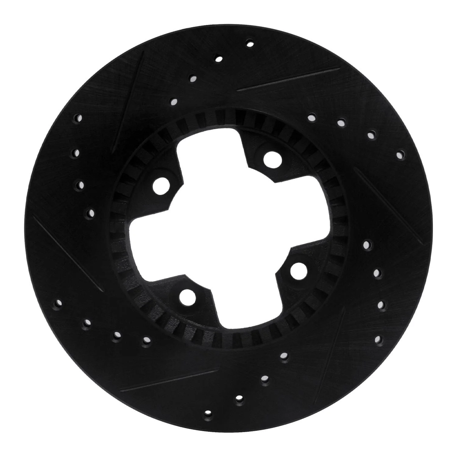 R1 Concepts 79-83 Nissan 280ZX Front Right Drilled & Slotted Black Brake Rotor - Image 2