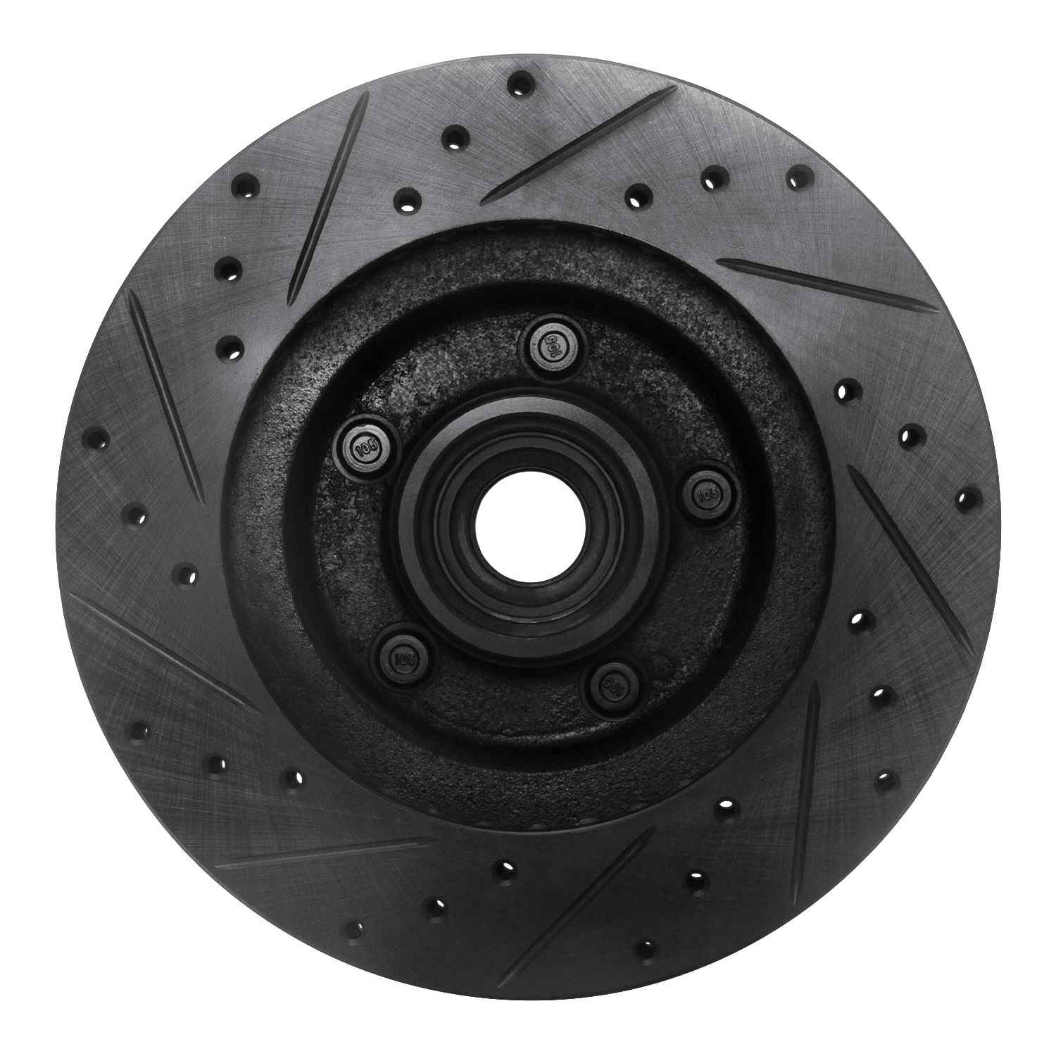 R1 Concepts 80-83 Ford F-100 Front Right Drilled & Slotted Black Brake Rotor - Image 2