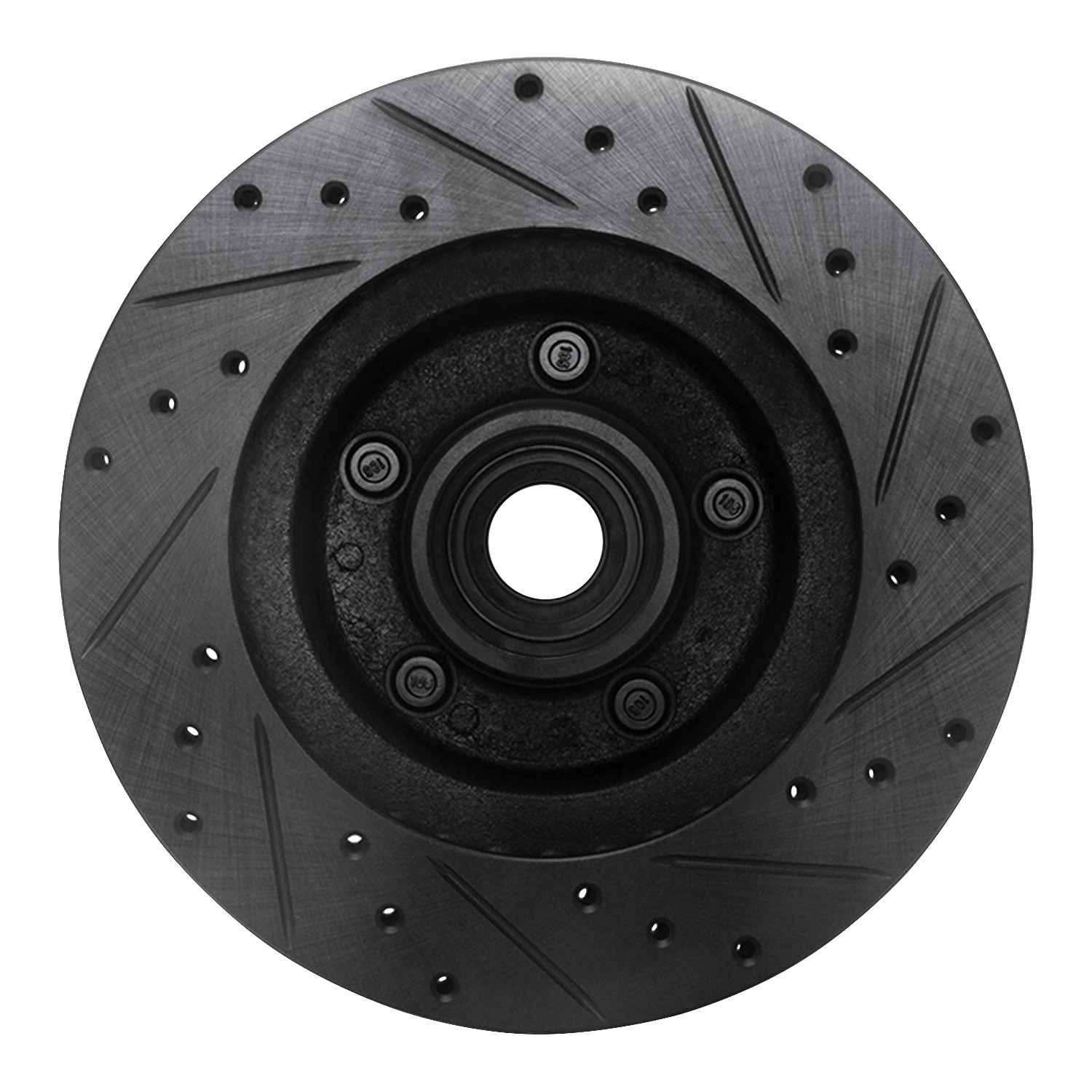 R1 Concepts 80-83 Ford F-150 RWD Front Left Drilled & Slotted Black Brake Rotor - Image 2