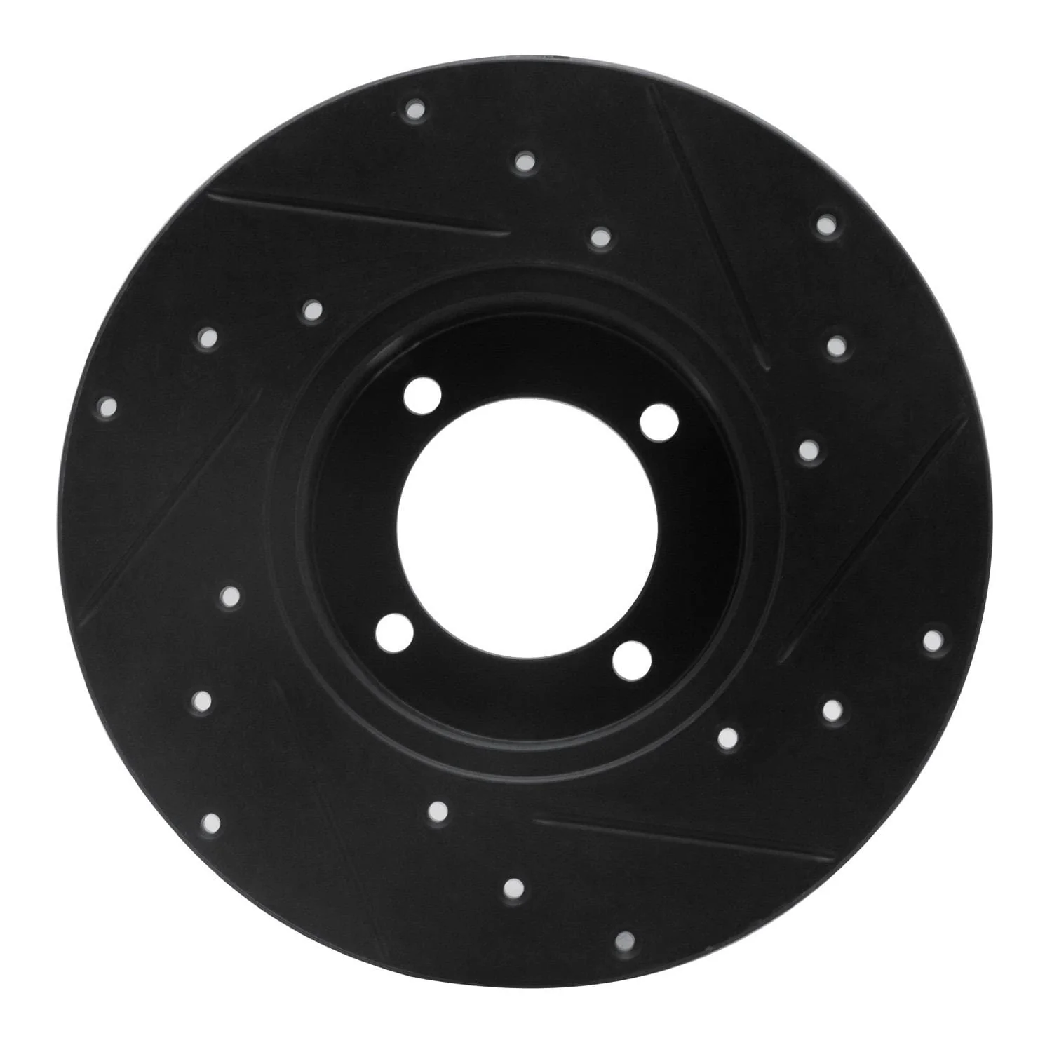 R1 Concepts 80-83 Nissan 200SX Front Left Drilled & Slotted Black Brake Rotor - Image 2