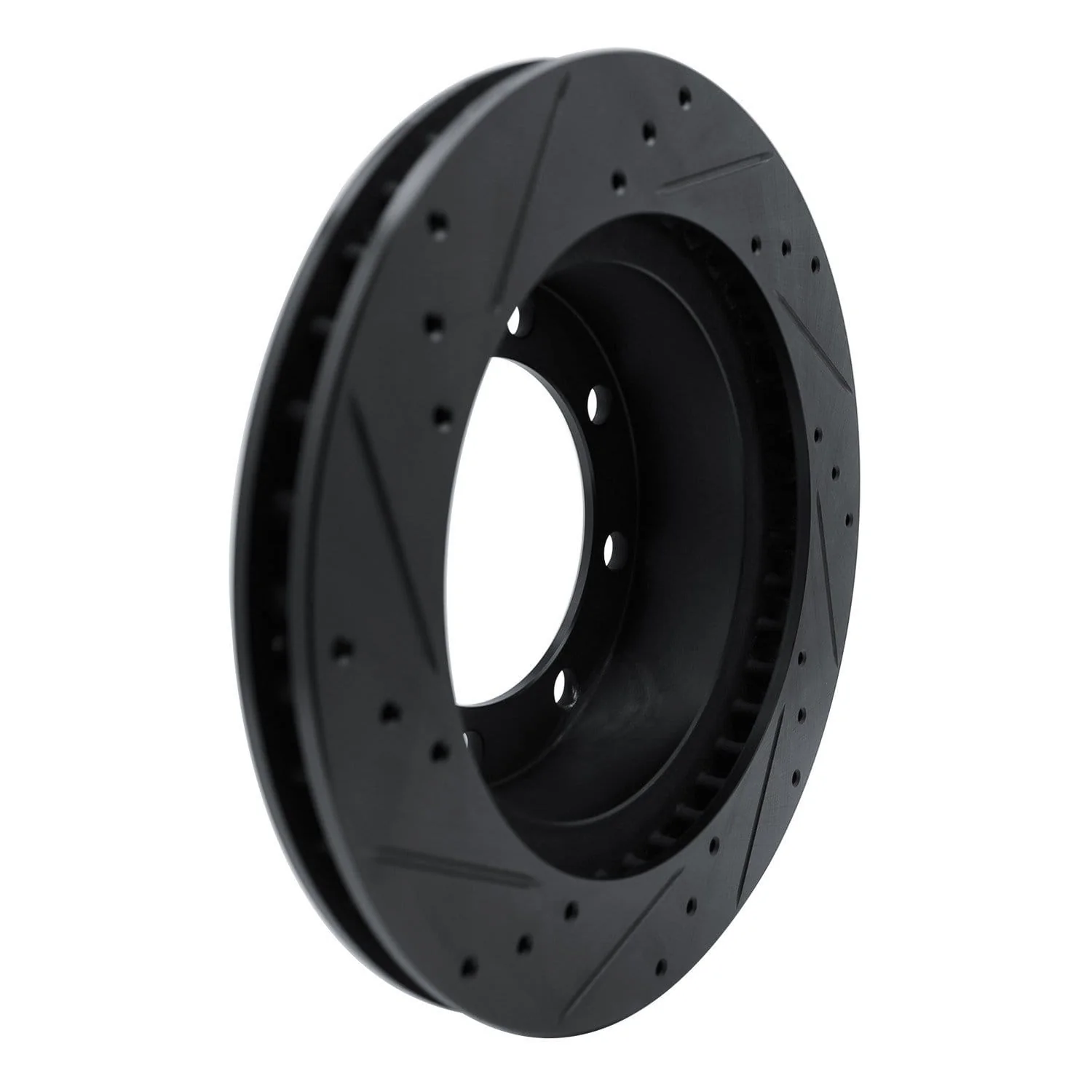 R1 Concepts 80-93 Dodge W200 Front Right Drilled & Slotted Black Brake Rotor - Image 2