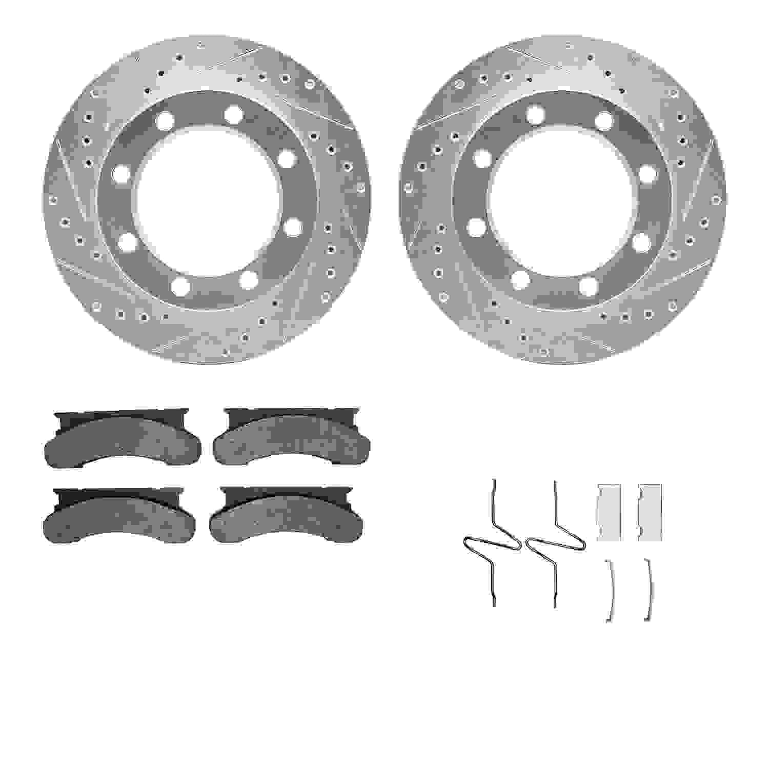 R1 Concepts 80-94 Ford F-250 Front Drilled & Slotted Silver Brake Rotor Set w/Optimum OE Pads and Hardware