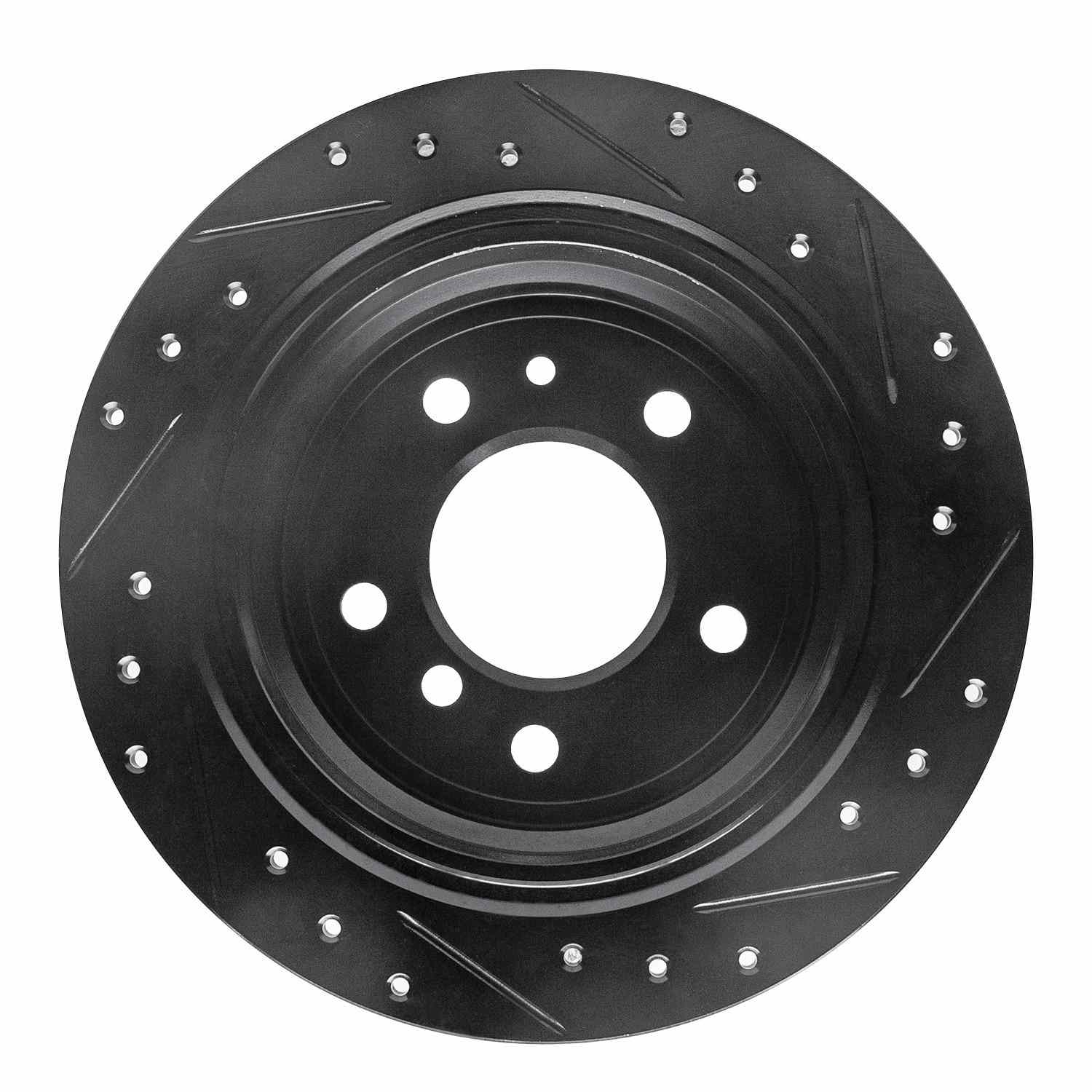 R1 Concepts 81-86 BMW 735I Rear Left Drilled & Slotted Black Brake Rotor - Image 2