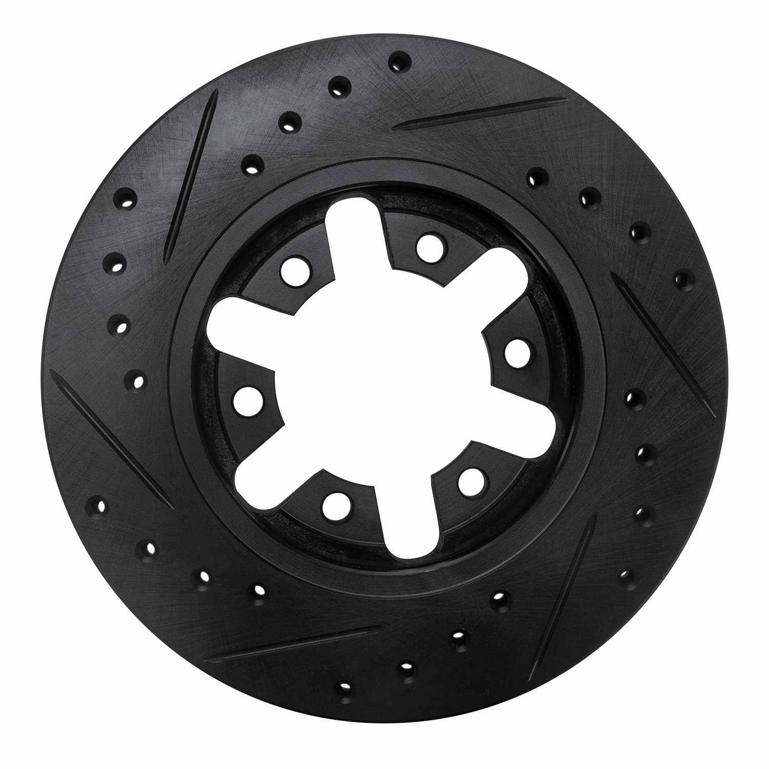 R1 Concepts 82-85 Nissan 720 Datsun Front Right Drilled & Slotted Black Brake Rotor - Image 2