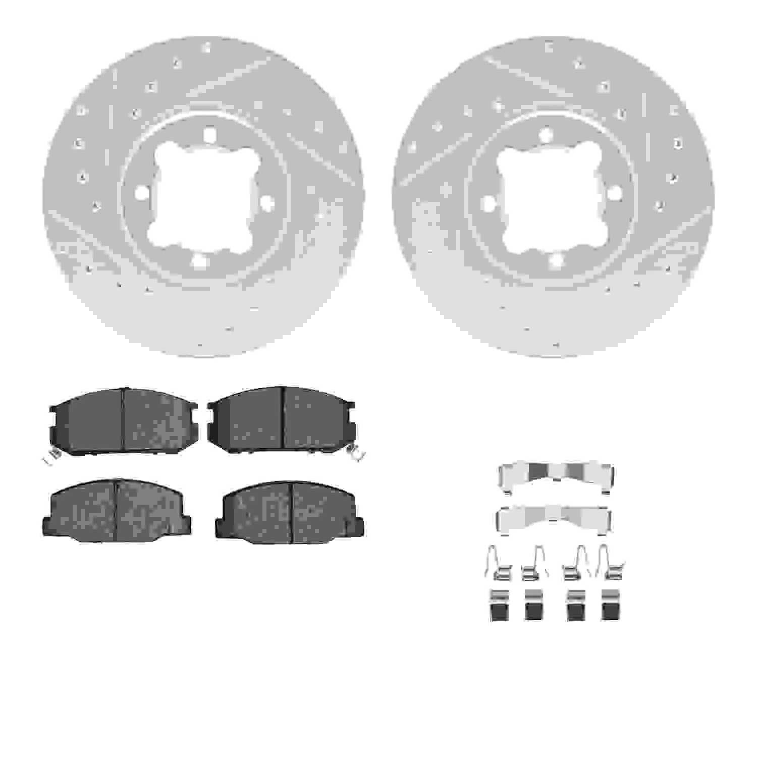R1 Concepts 82-85 Toyota Celica Front Drilled & Slotted Silver Brake Rotor Set w/Ceramic Pads and Hardware