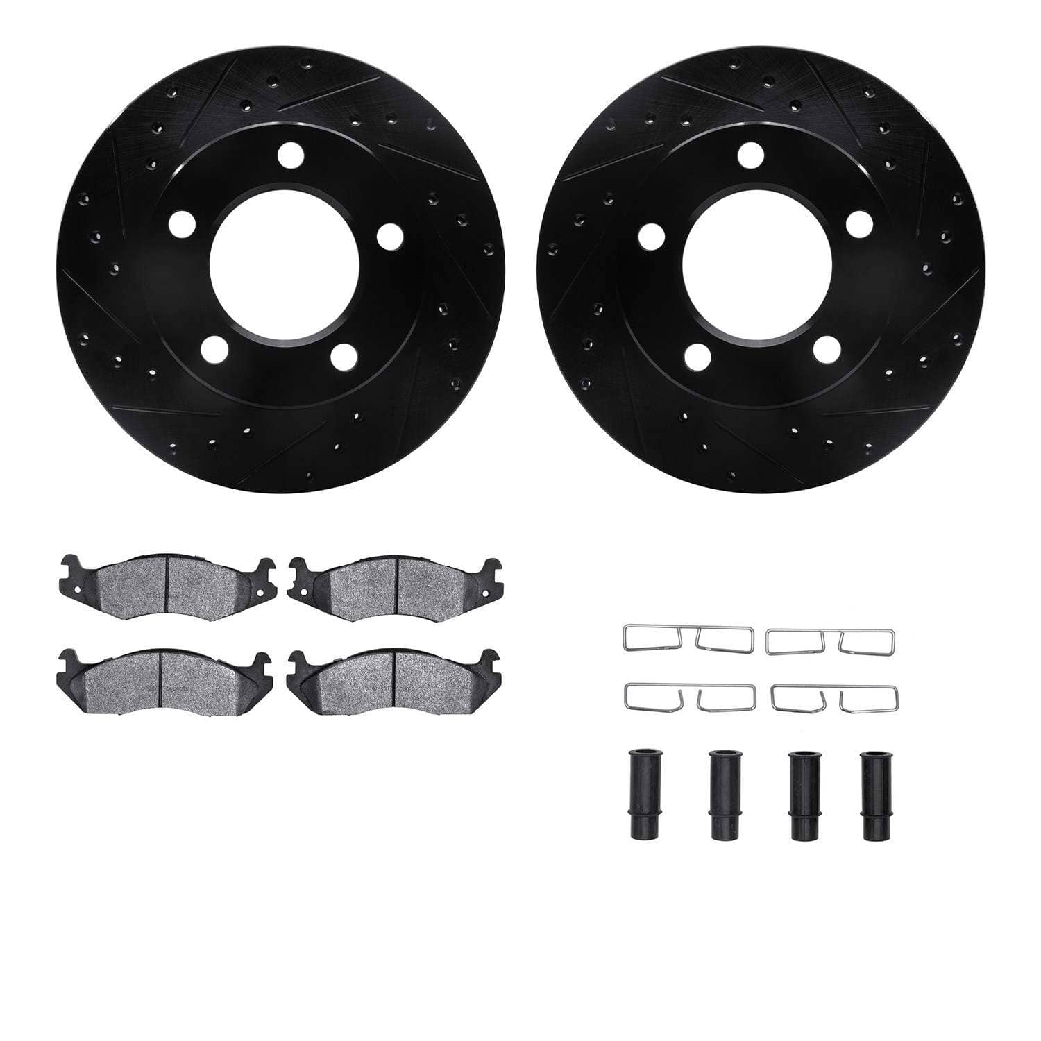R1 Concepts 82-86 Jeep CJ7 Front Drilled & Slotted Black Brake Rotor Set w/Ceramic Pads and Hardware