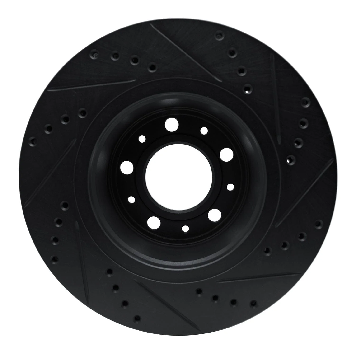 R1 Concepts 82-92 Volvo 940 Front Left Drilled & Slotted Black Brake Rotor - Image 2
