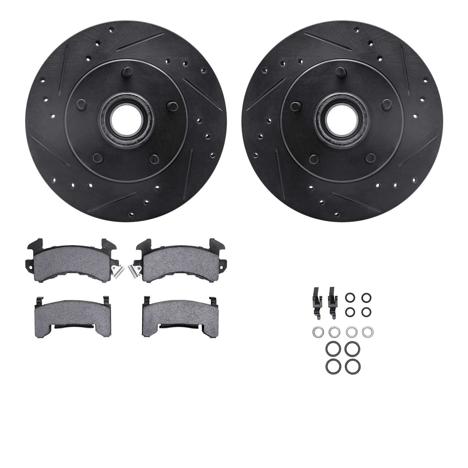 R1 Concepts 82-95 Buick Regal Front Drilled & Slotted Black Brake Rotor Set w/Ceramic Pads and Hardware