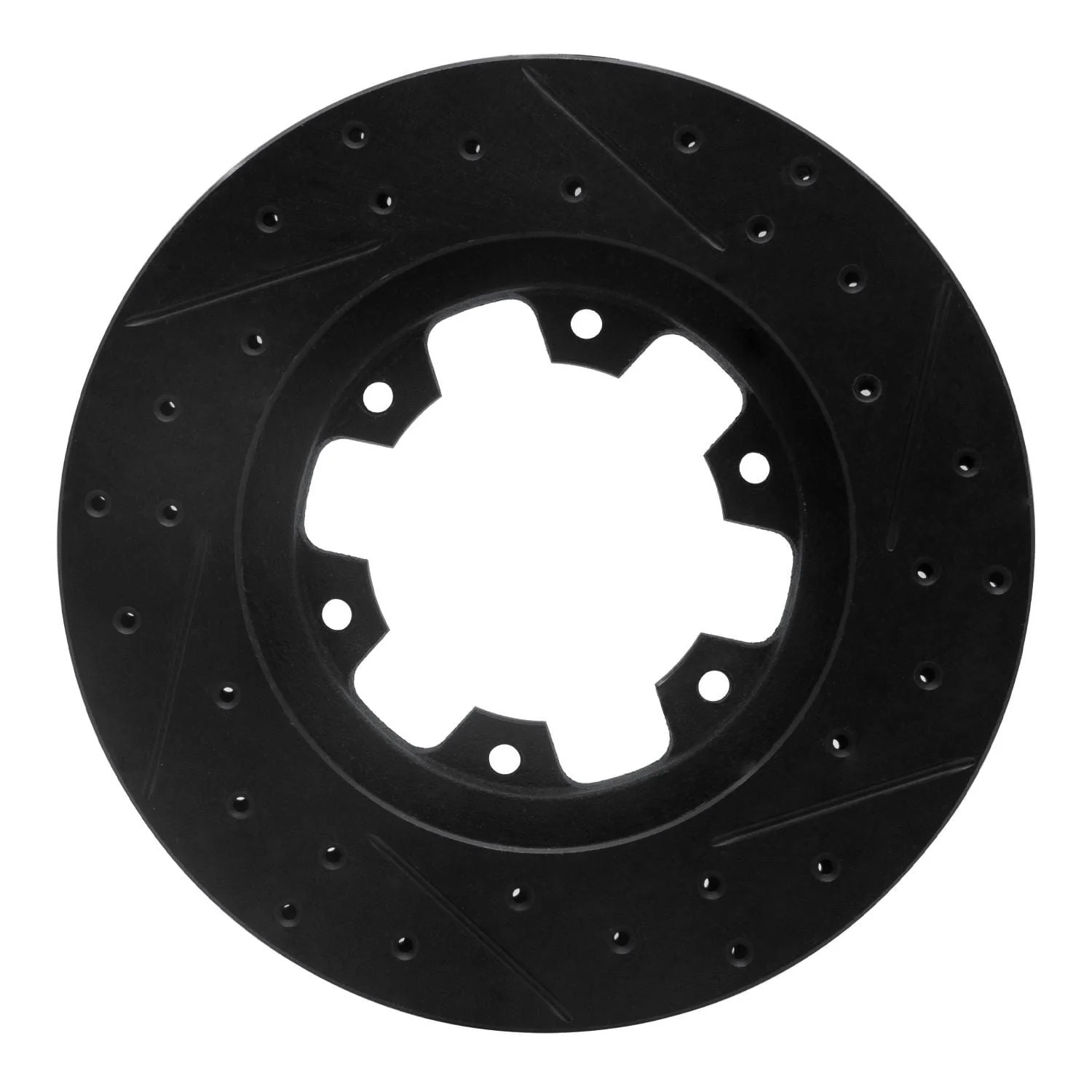 R1 Concepts 83-85 Nissan 720 DATSUN Front Left Drilled & Slotted Black Brake Rotor - Image 2