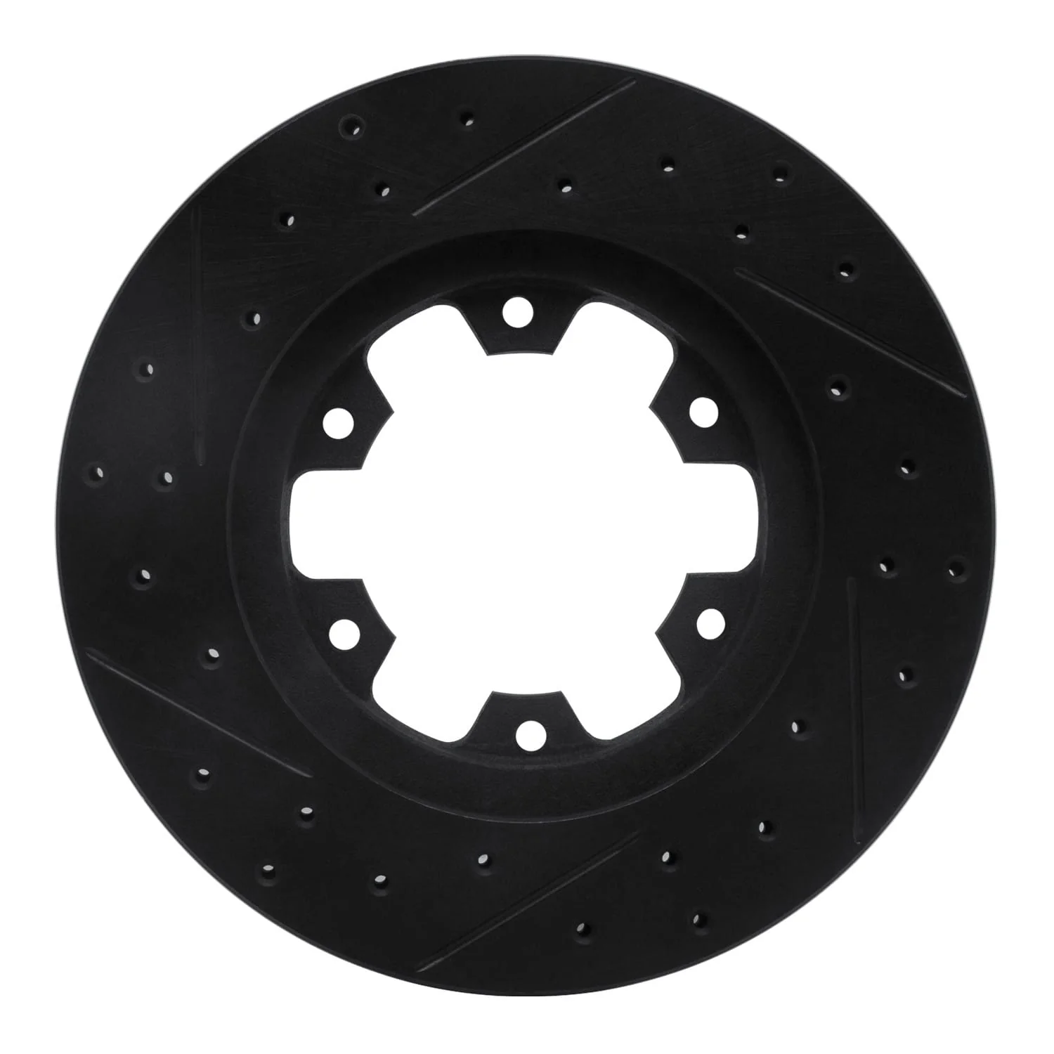 R1 Concepts 83-85 Nissan 720 DATSUN Front Right Drilled & Slotted Black Brake Rotor - Image 2
