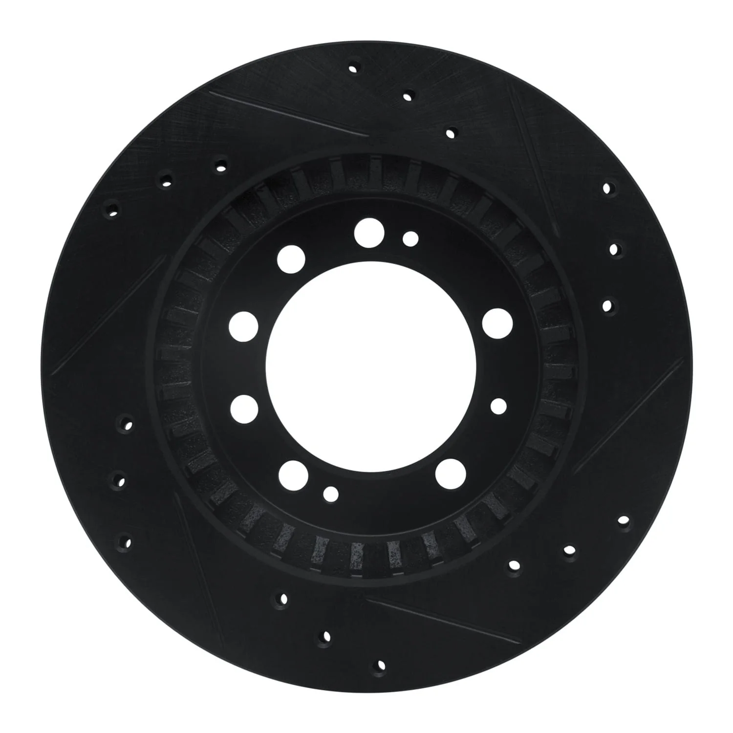 R1 Concepts 83-89 Chrysler Conquest Rear Left Drilled & Slotted Black Brake Rotor - Image 2