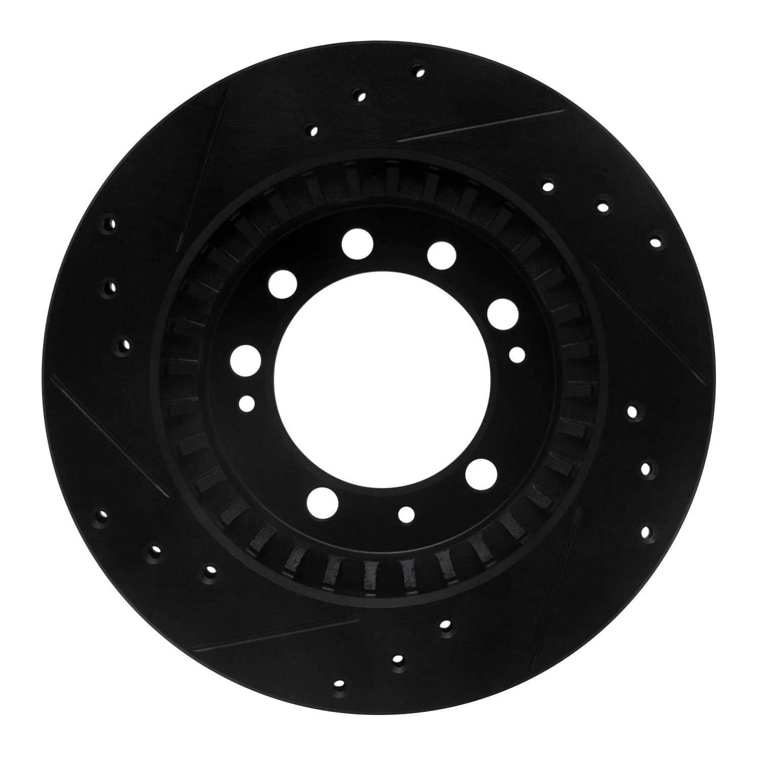 R1 Concepts 83-89 Chrysler Conquest Rear Right Drilled & Slotted Black Brake Rotor - Image 2