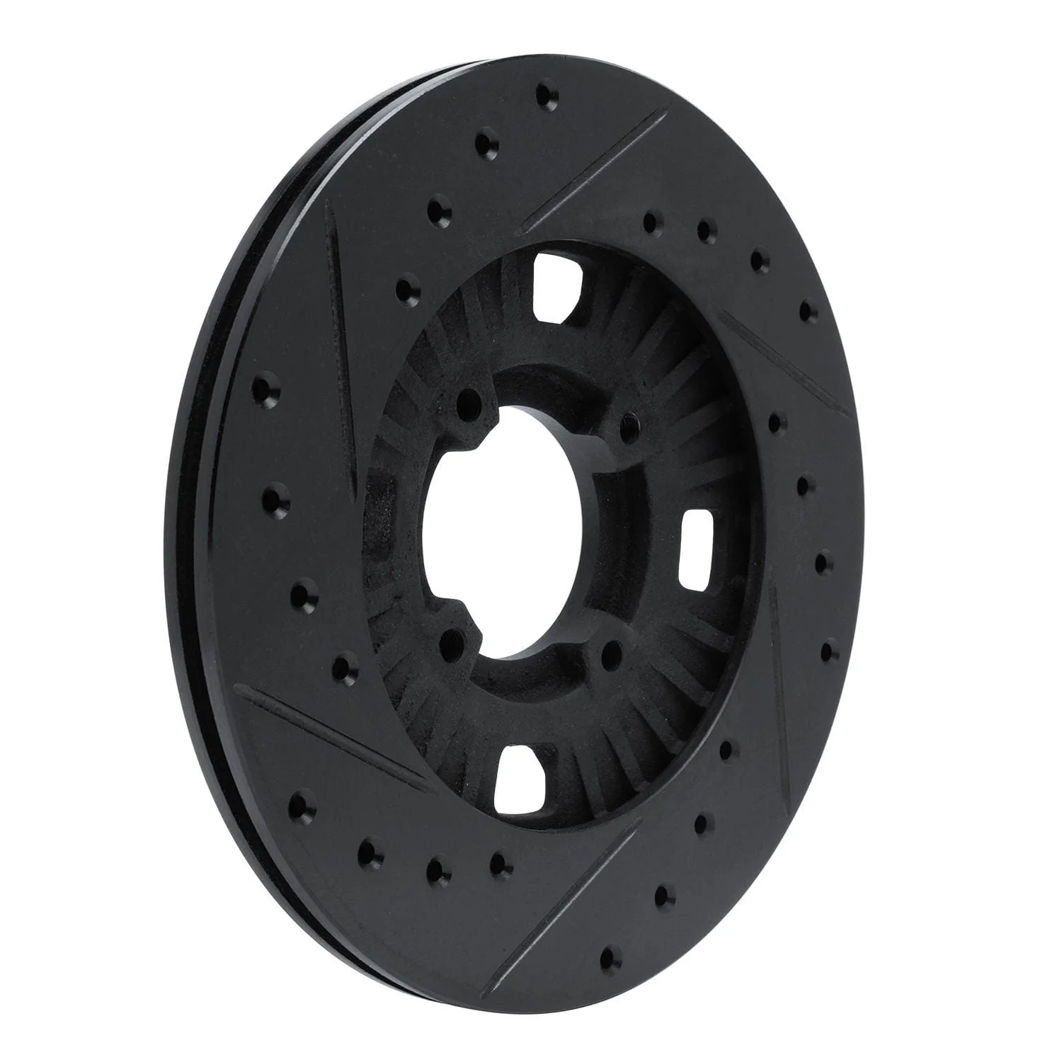 R1 Concepts 83-89 Isuzu Impulse Front Right Drilled & Slotted Black Brake Rotor - Image 2