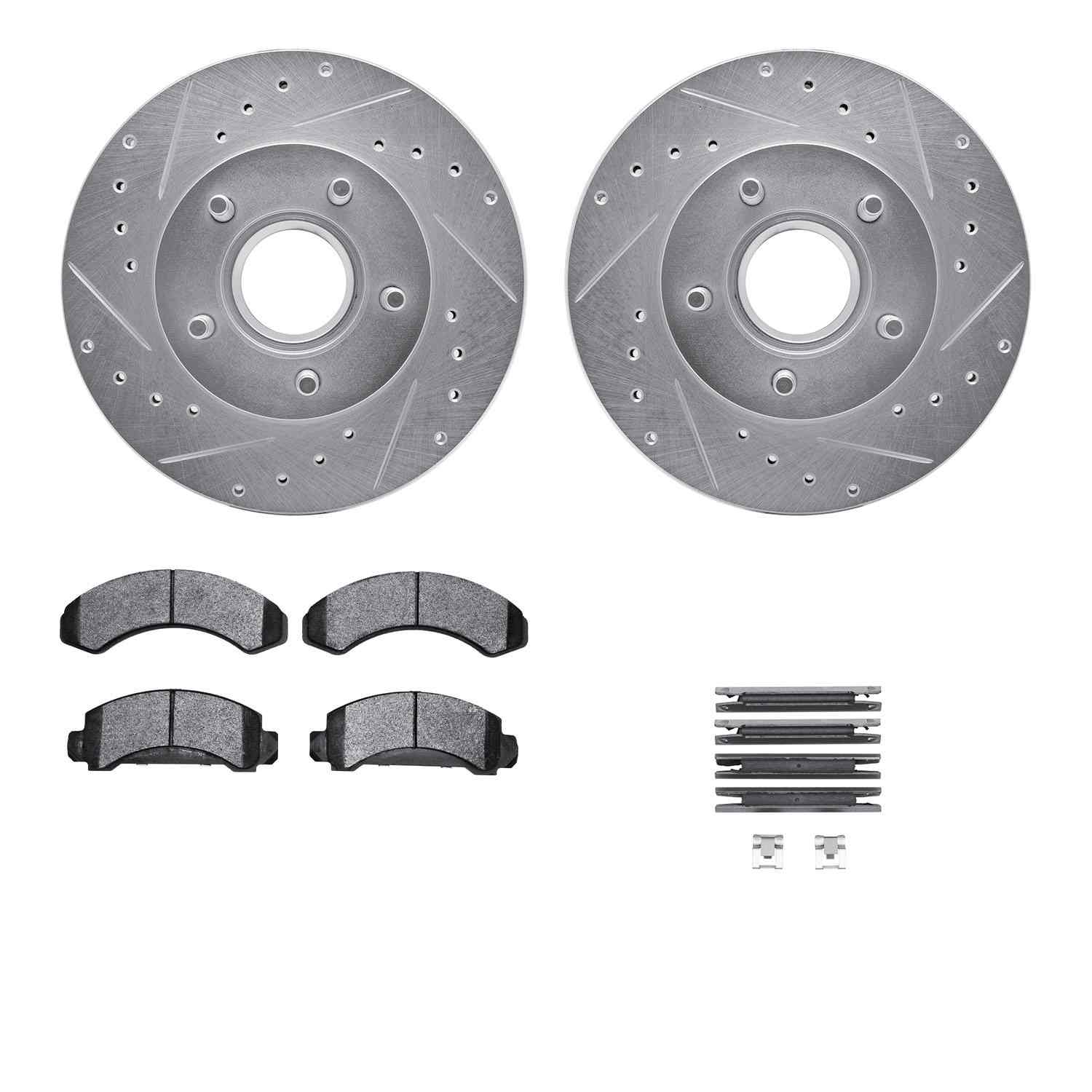 R1 Concepts 83-92 Ford Bronco II Front Drilled & Slotted Silver Brake Rotor Set w/Ceramic Pads and Hardware