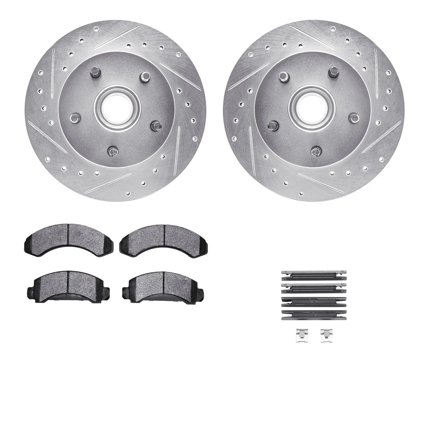 R1 Concepts 83-97 Ford Aerostar Front Drilled & Slotted Silver Brake Rotor Set w/Ceramic Pads and Hardware