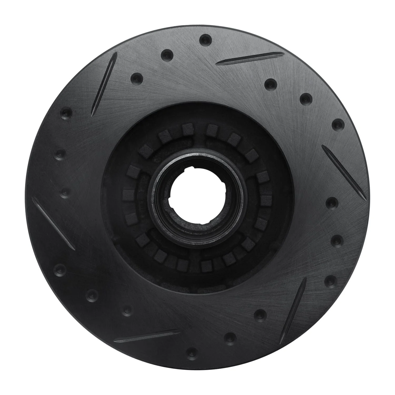 R1 Concepts 84-85 Mazda RX-7 Front Right Drilled & Slotted Black Brake Rotor - Image 2