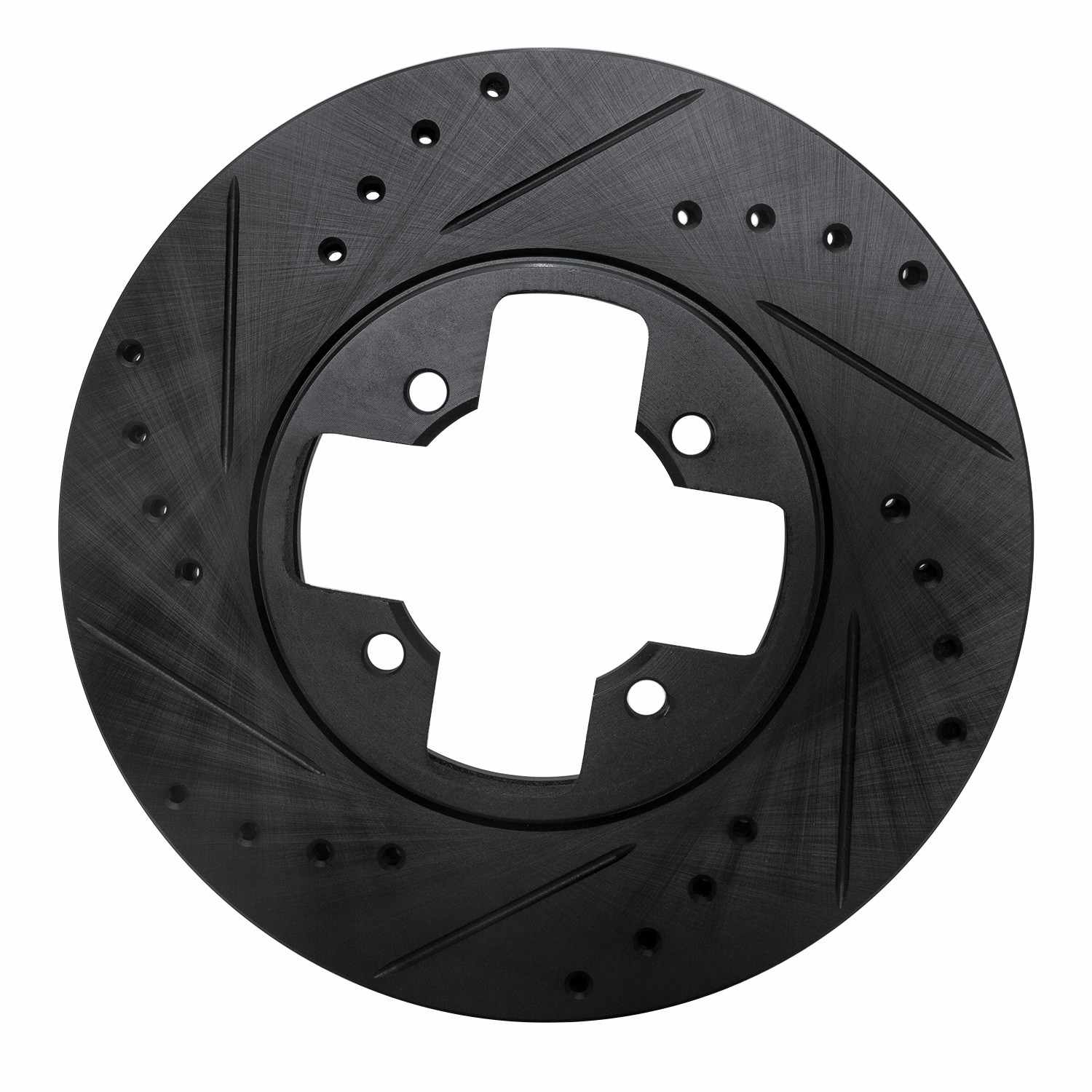 R1 Concepts 84-85 Nissan 300ZX Front Left Drilled & Slotted Black Brake Rotor